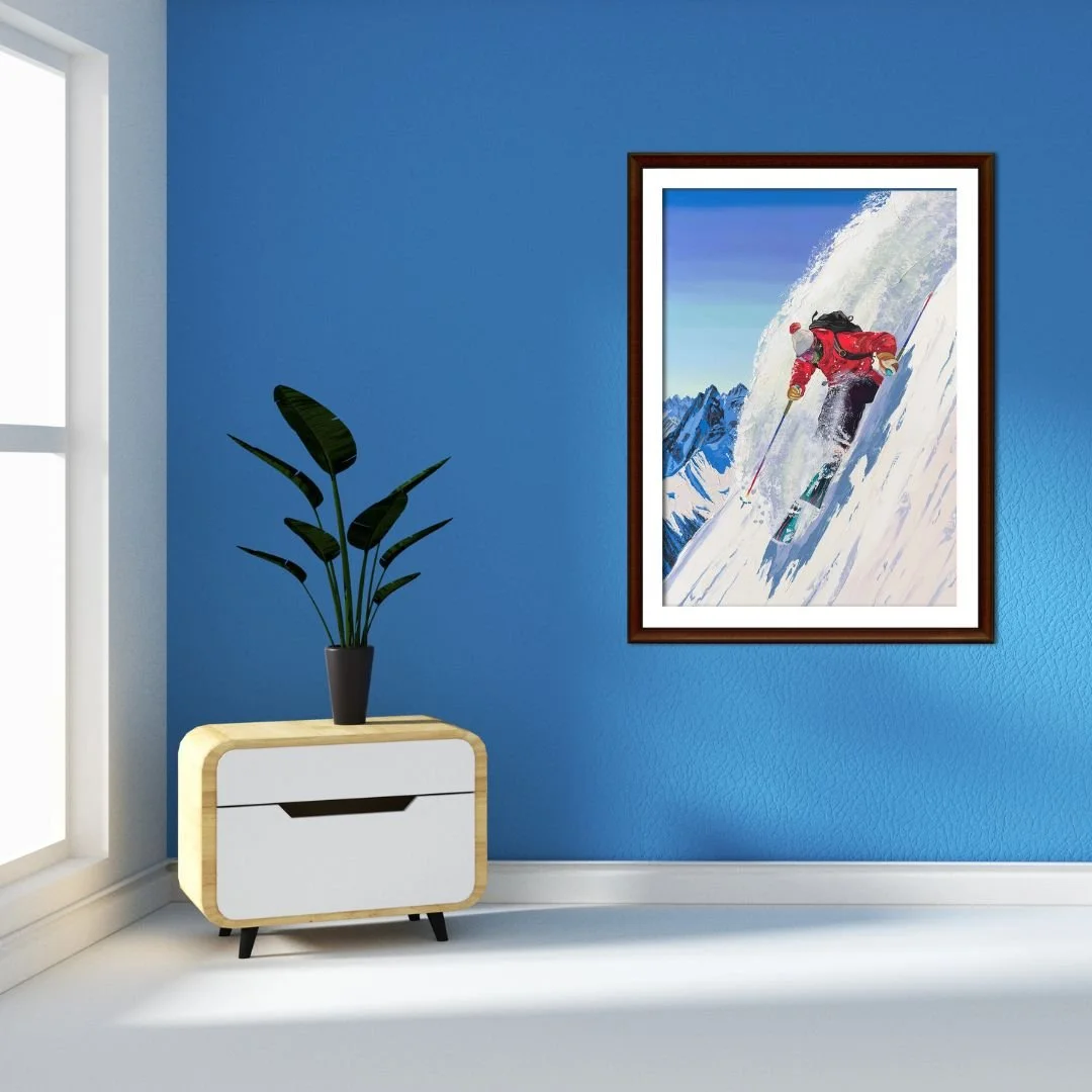 ⛷️The mountain doesn&rsquo;t wait. ⛷️

In Devouring Altitude, the skier drops into a steep face, carving through fresh powder as gravity, speed, and instinct take over. The bright red jacket cuts through the white slope while the surrounding peaks re