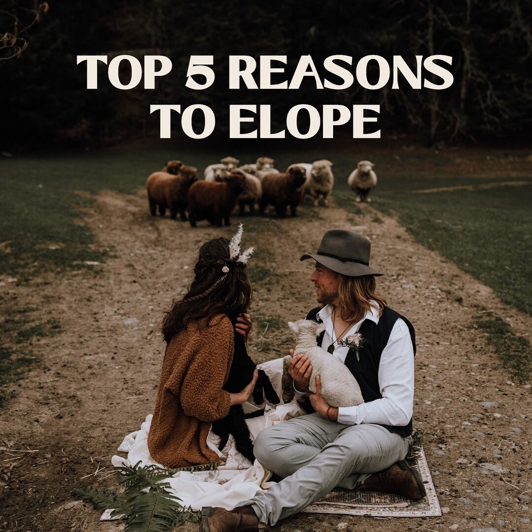 Top FIVE reasons to elope 💍

💰COST&nbsp;
Historically, this is one of the most common reasons to elope. Why spend all your savings on one day, when you have your whole life together ahead of you? Well, today this still rings too, but your elopement
