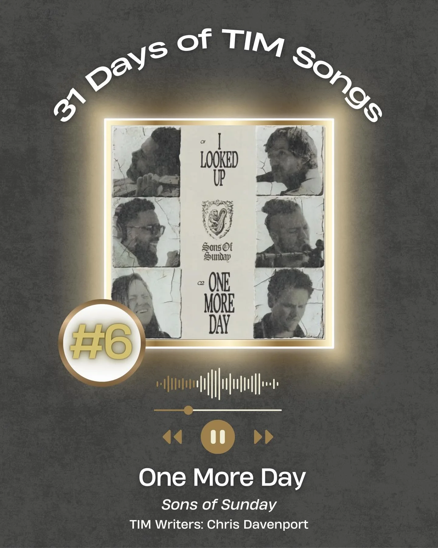 Happy 31 Days of TIM Songs! A month-long celebration highlighting the writers and songs from 2025!

✨Day 6: One More Day✨

🎶This song first released in late February by Sons of Sunday on their EP 
✍️Written by: (TIM) Chris Davenport, Leeland Mooring