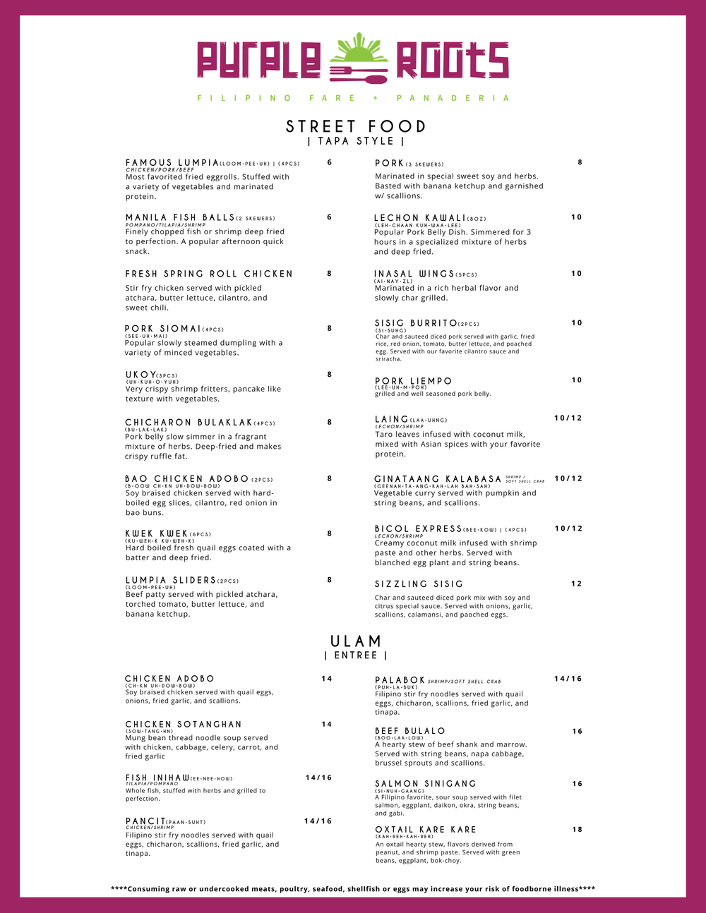 Menu — Purple Roots