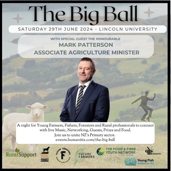 Excited to announce our second special guest for the Big Ball - the Hon Mark Patterson (assoc Minister for Agriculture and Minister for Rural Communities). 

Tickets available now! $65 for a single or get a group of 4 together for $200 💃🏼 link in o