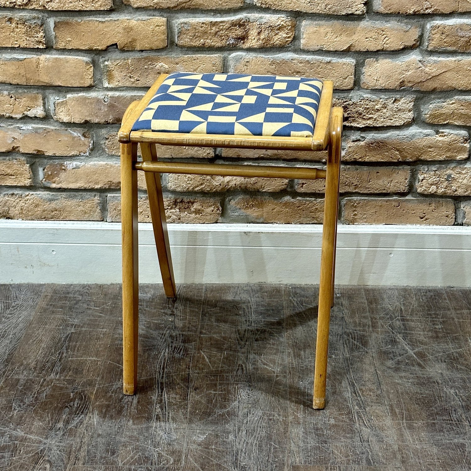 1950s Vintage Wooden Stool | Mid-Century Upholstered Seating - D&A