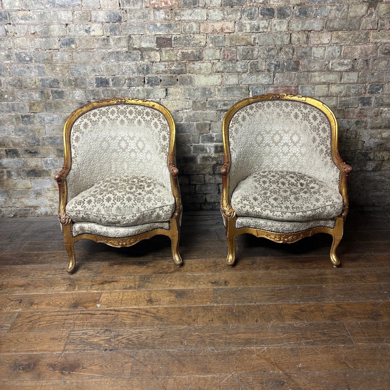 Pair of Giltwood Louis XV Style Bergère Armchairs