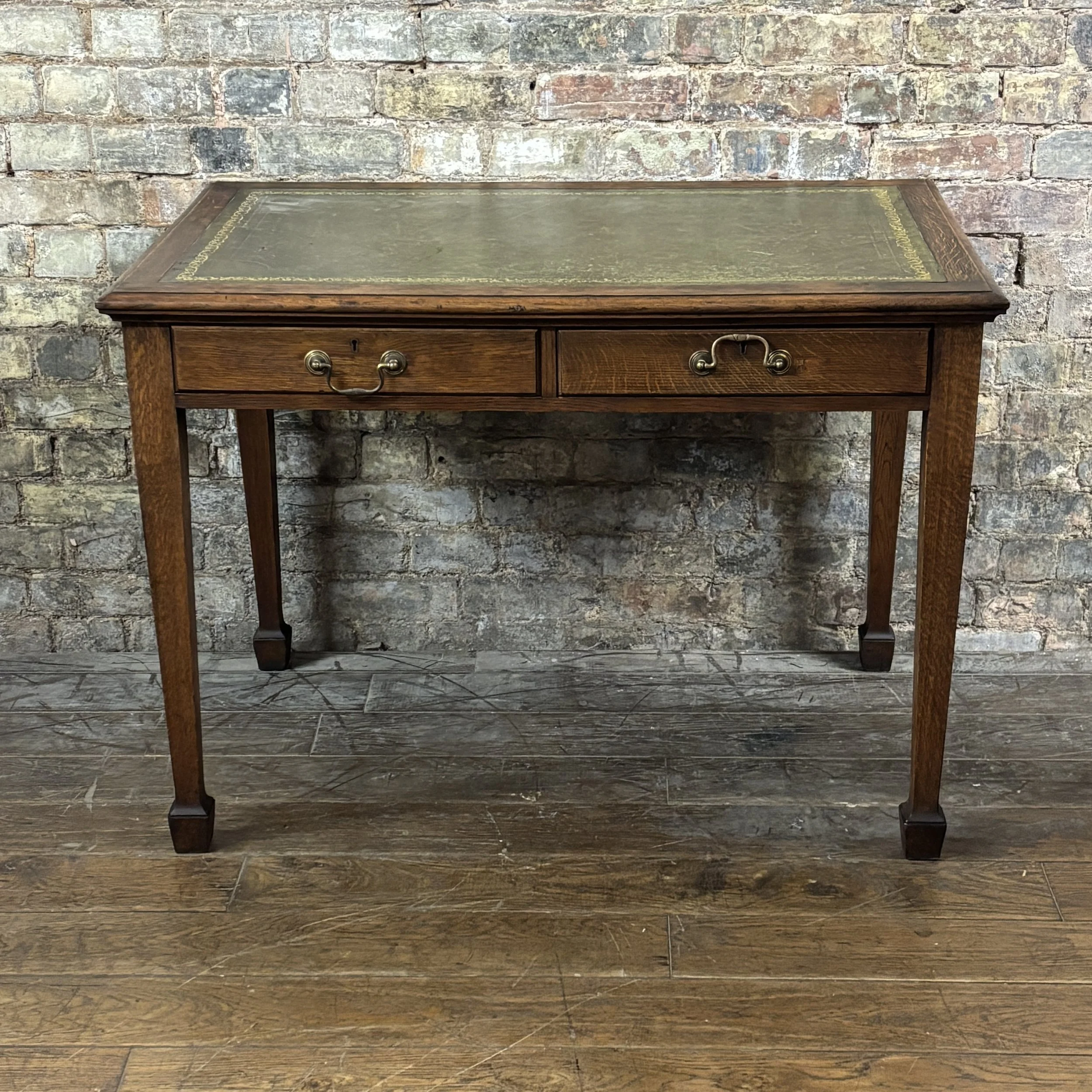 Antique Oak Writing Desk with Leather Top
