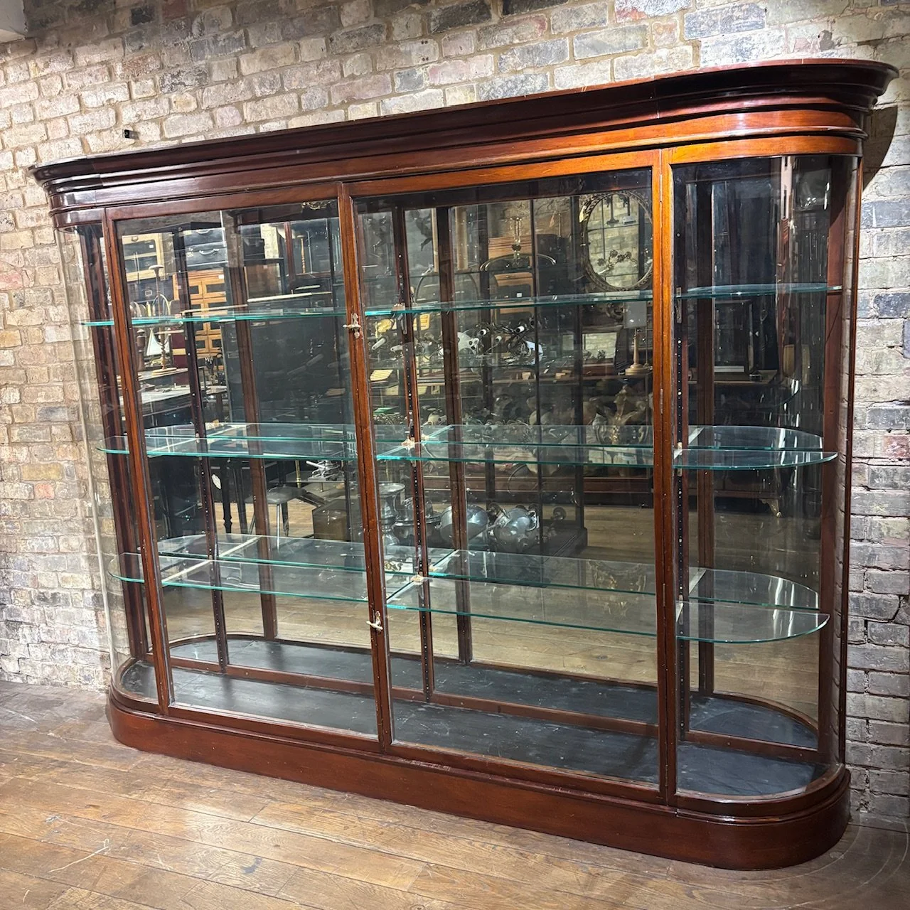 Late Victorian Mahogany Bow Shop Display Cabinet