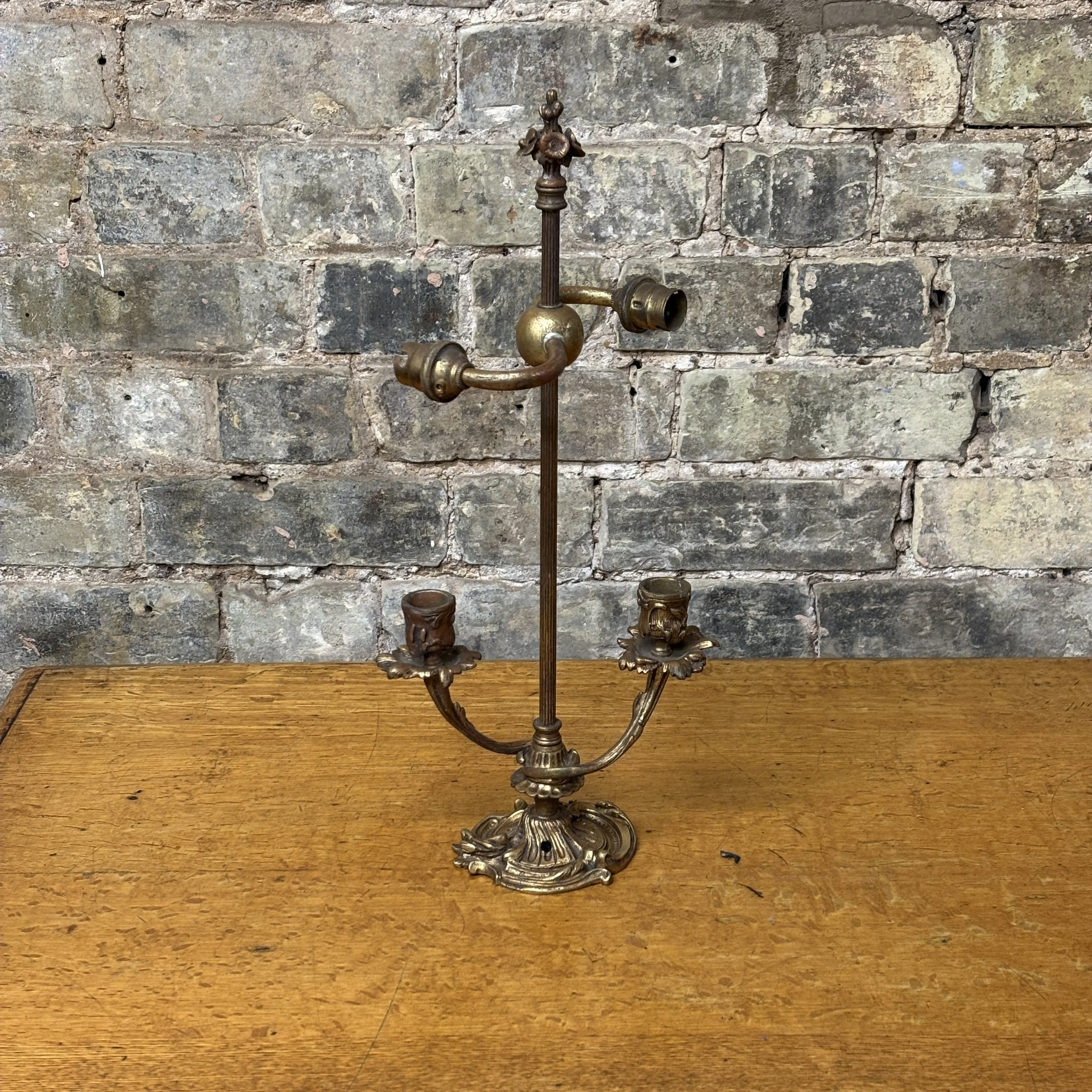 Antique  Four-Light Brass Candelabra Table Lamp