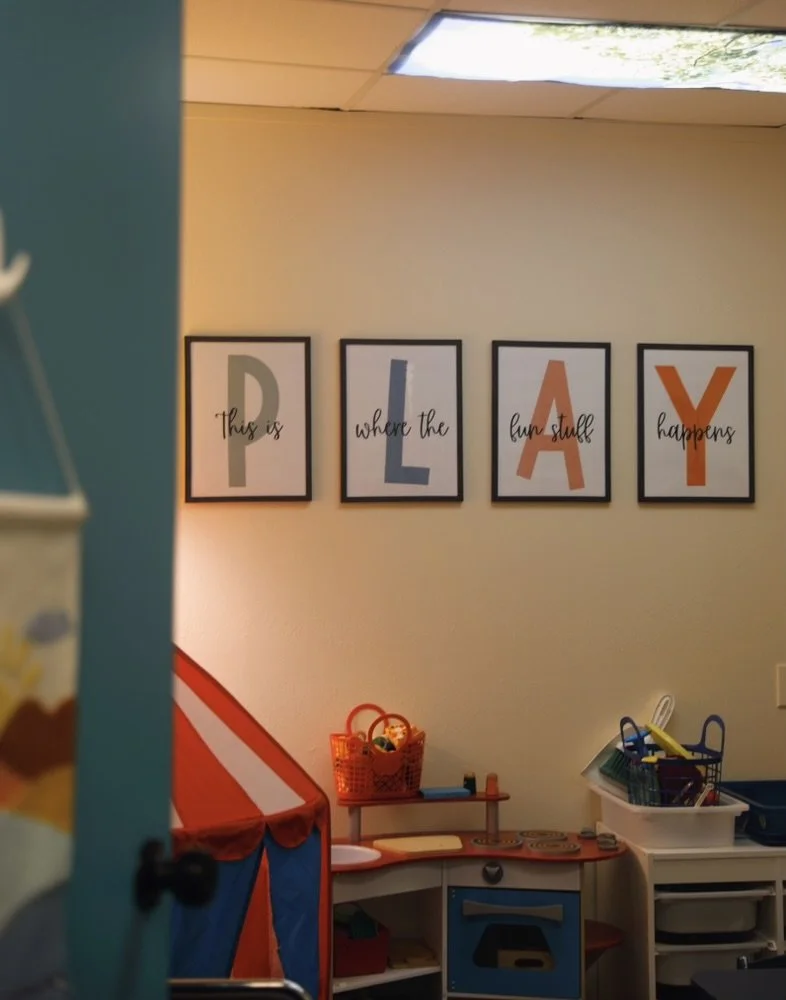 Playroom for play therapy decorated in bright colors