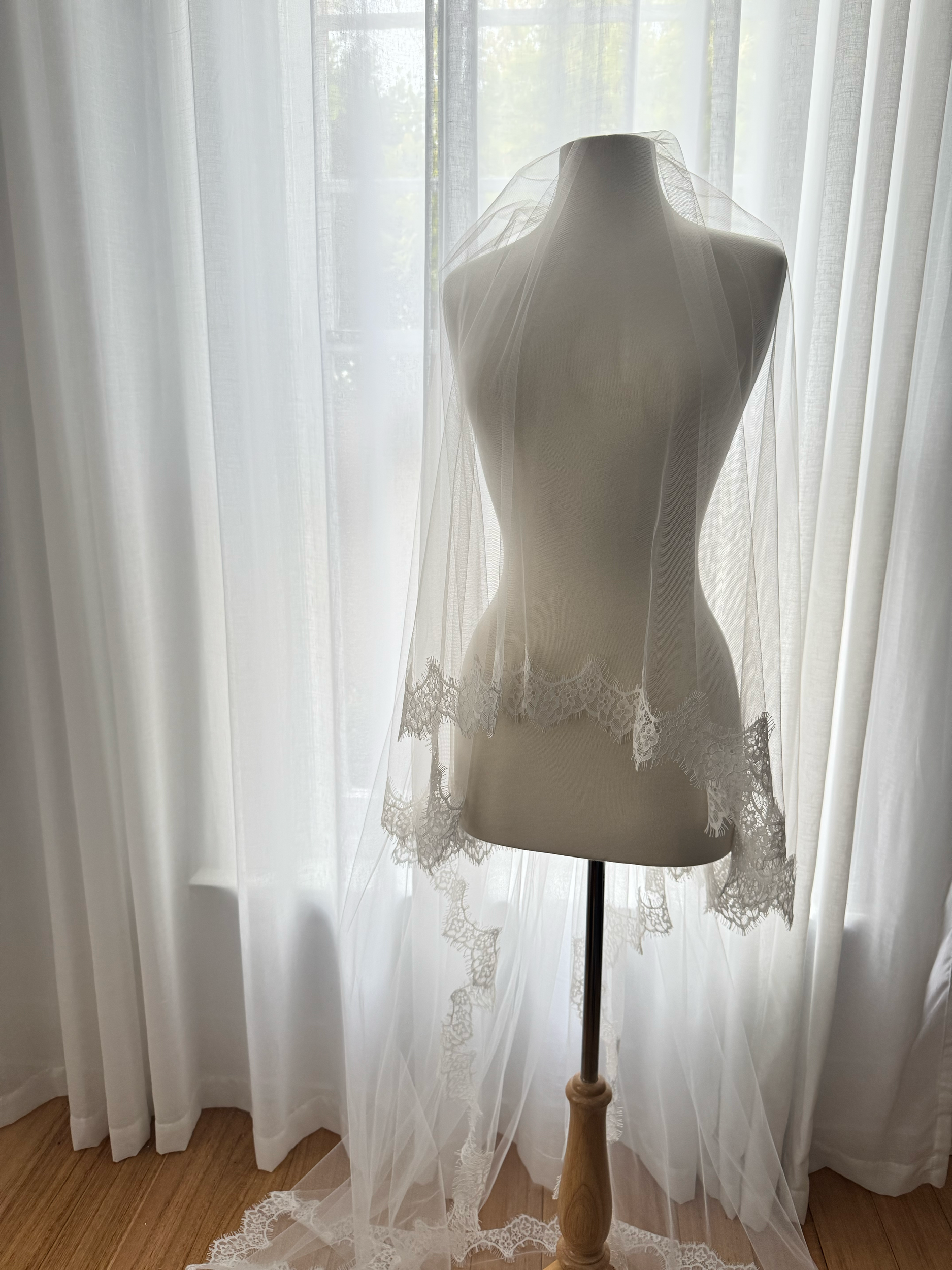 Blusher lace trim cathedral length veil