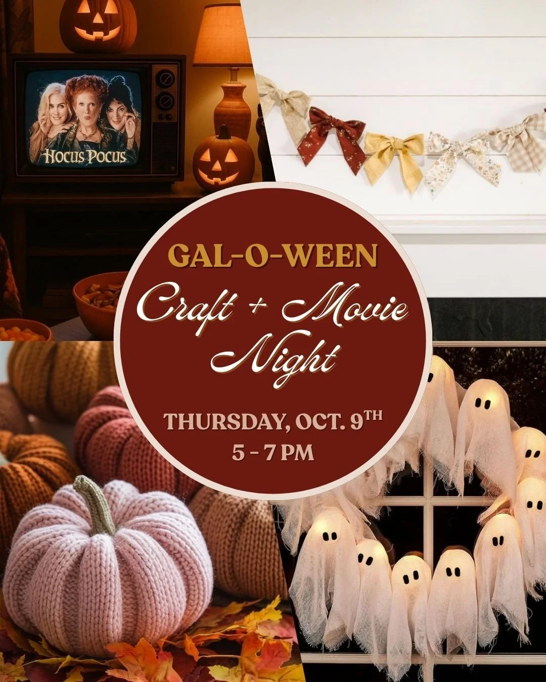 Grab your gals and join us for a spooky-fun night out! 👻✨ 

We&rsquo;re crafting, sipping, and settling in for a Halloween classic: Hocus Pocus. 🧙&zwj;♀️🎬

📅 Thursday, Oct. 9th
🕔 5&ndash;7 PM

Spots are limited, reserve yours now and let&rsquo;s