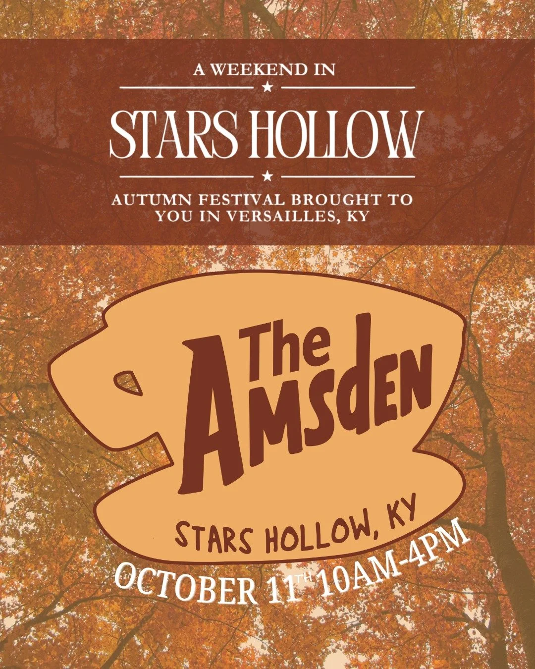 ✨ Spend a Saturday in Stars Hollow! ✨ 
It&rsquo;s happening right here in Downtown Versailles this Saturday, Oct. 11th from 10&ndash;4! 💙 

We&rsquo;ll be open regular hours (7A&ndash;7P) and joining in on all the Gilmore Girls fun with: 
☕ Luke&rsq