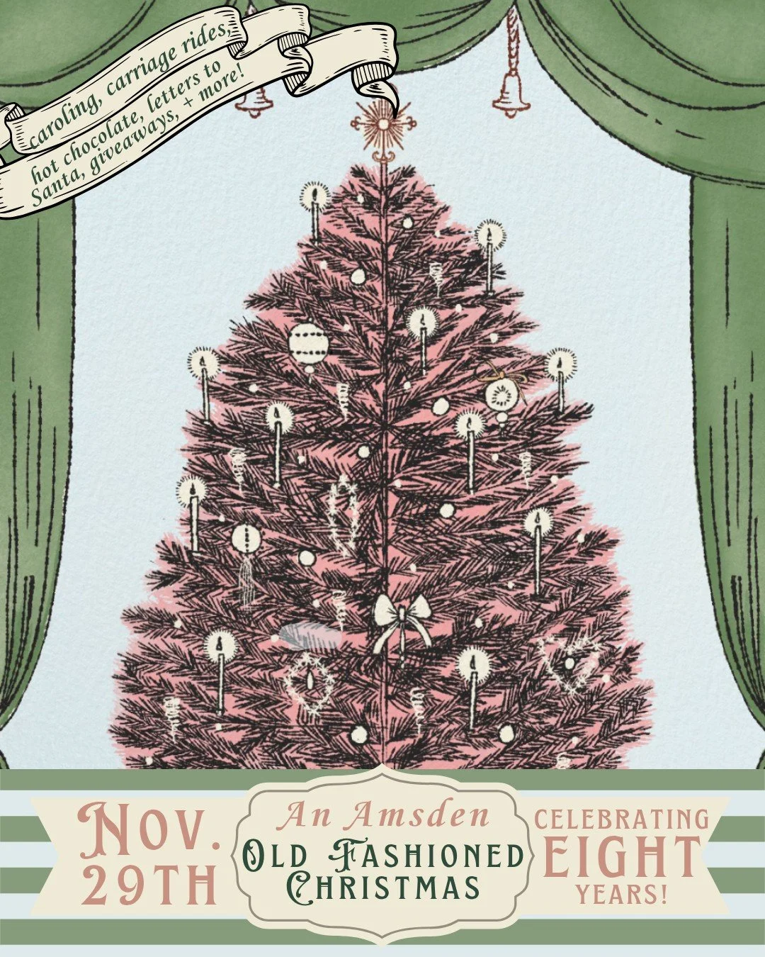 🎄✨Join us for an old-fashioned Christmas day to celebrate 8 YEARS of the Amsden! All day on Small Business Saturday, November 29th from 7AM-7PM! Join us for an all day event this year ending with the grand finale- our inaugural Festival of Living Wi