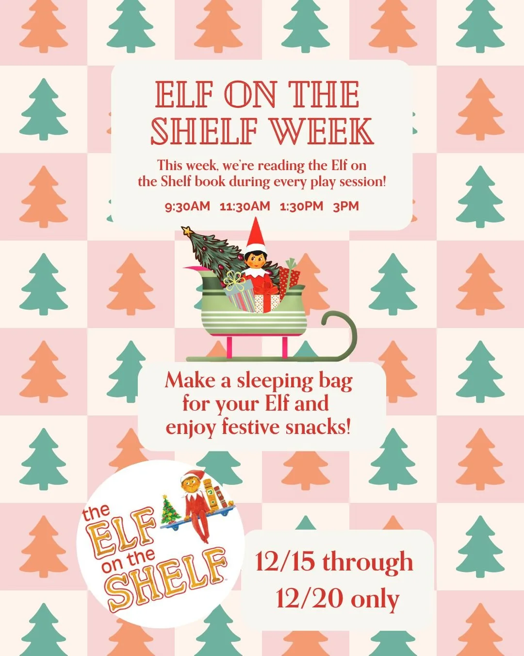 🎄✨ Elf on the Shelf Week has arrived at Gathered Play + Create! 🧝&zwj;♂️💫

Join us Dec. 15&ndash;20 for a week full of festive fun &mdash; we&rsquo;ll be reading Elf on the Shelf during every play session, crafting a cozy sleeping bag for your Elf