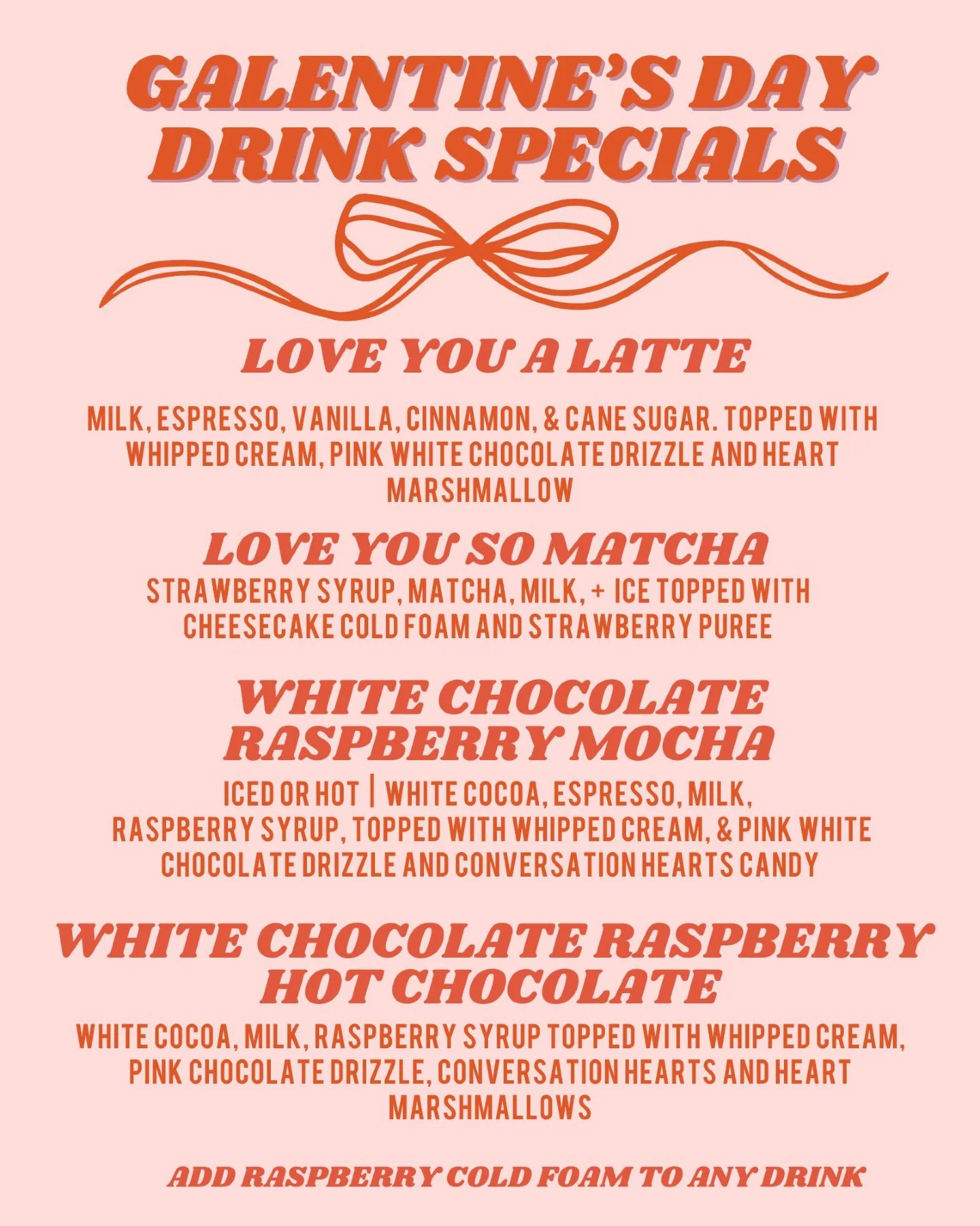 Love is in the air&hellip; and in our cups 💘☕️
Our Valentine&rsquo;s drink specials are here and they&rsquo;re very hard to choose just one.
Grab one for your valentine, your bestie, or yourself (because self-love counts too). 💞 

Come hang, take a