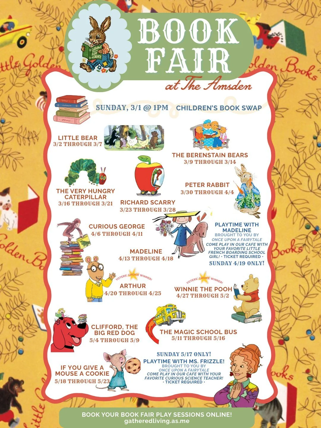 📚✨ Our Spring Book Fair at Gathered Play + Create is here! ✨📚

From March through May, we&rsquo;re celebrating some of the most beloved children&rsquo;s books with themed play sessions, storytime, crafts, and lots of storybook magic. Each week brin