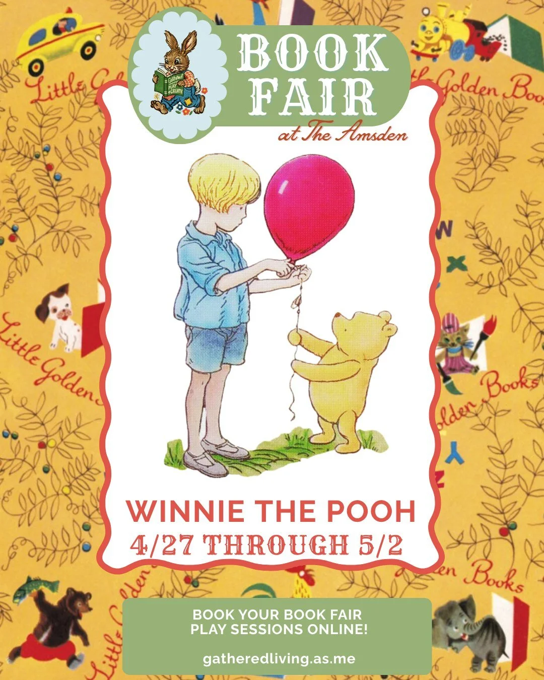 Oh, bother&hellip; this week is going to be a cute one 🐻🍯

Winnie the Pooh Book Fair Week is coming to Play + Create 4/27&ndash;5/2, and it&rsquo;s full of all the sweet little storybook charm you&rsquo;d hope for 💛

Join us for Pooh-themed snacks