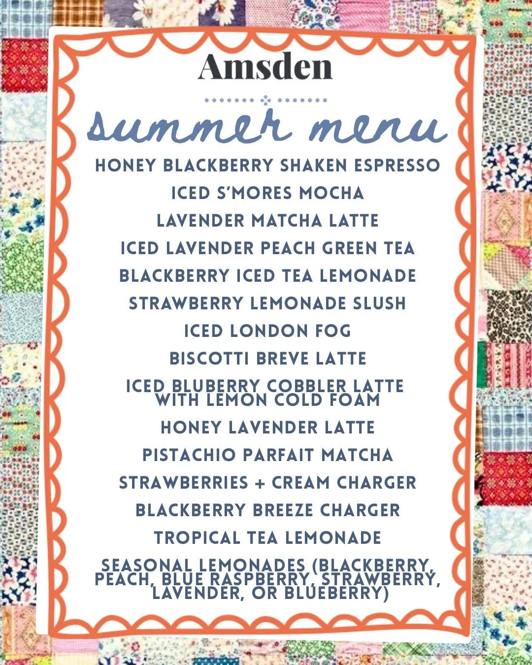 ☀️ The Amsden Summer Menu is officially here!

Today's the day! Our brand-new seasonal menu has officially dropped, and it's our sweetest summer yet. 🍓 From iced lattes and matchas to fruity lemonades, slushes, and energy chargers, there's a little 