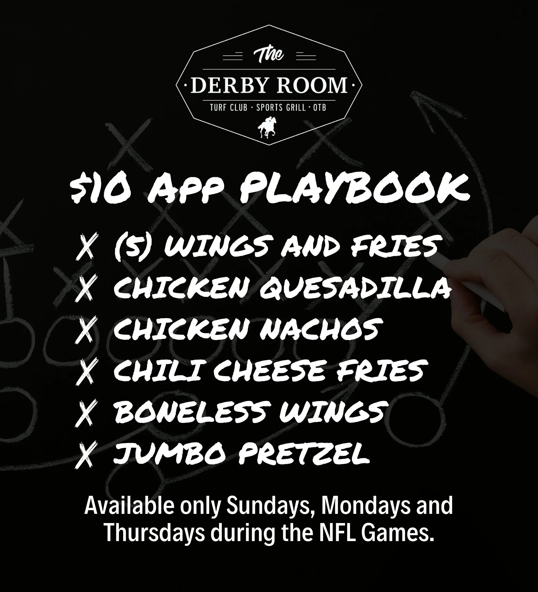 Join us tonight for Thursday Night Football!
🐎  thederbyroom.com
#Perris (951) 266-5486
#OTB #OffTrackBetting #HorseRacing #BettingthePonies #PlaceYourBets #LiveSports #SportsonTV #BeeronTap #FullBar #BarandGrill #mixology #restaurant #Foodie #Foo