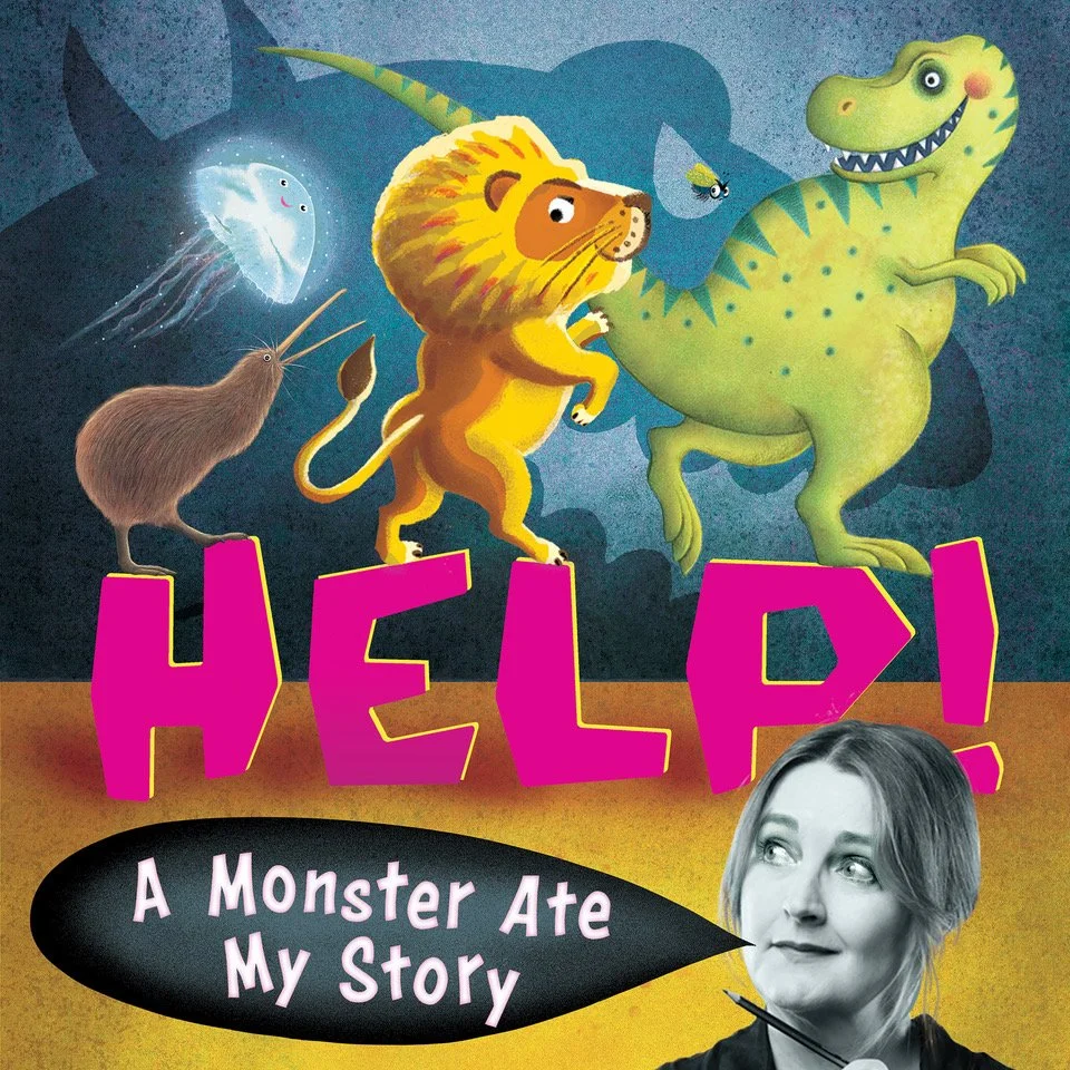 A writer imagines some colourful animal characters being menaced by a shadow monster.