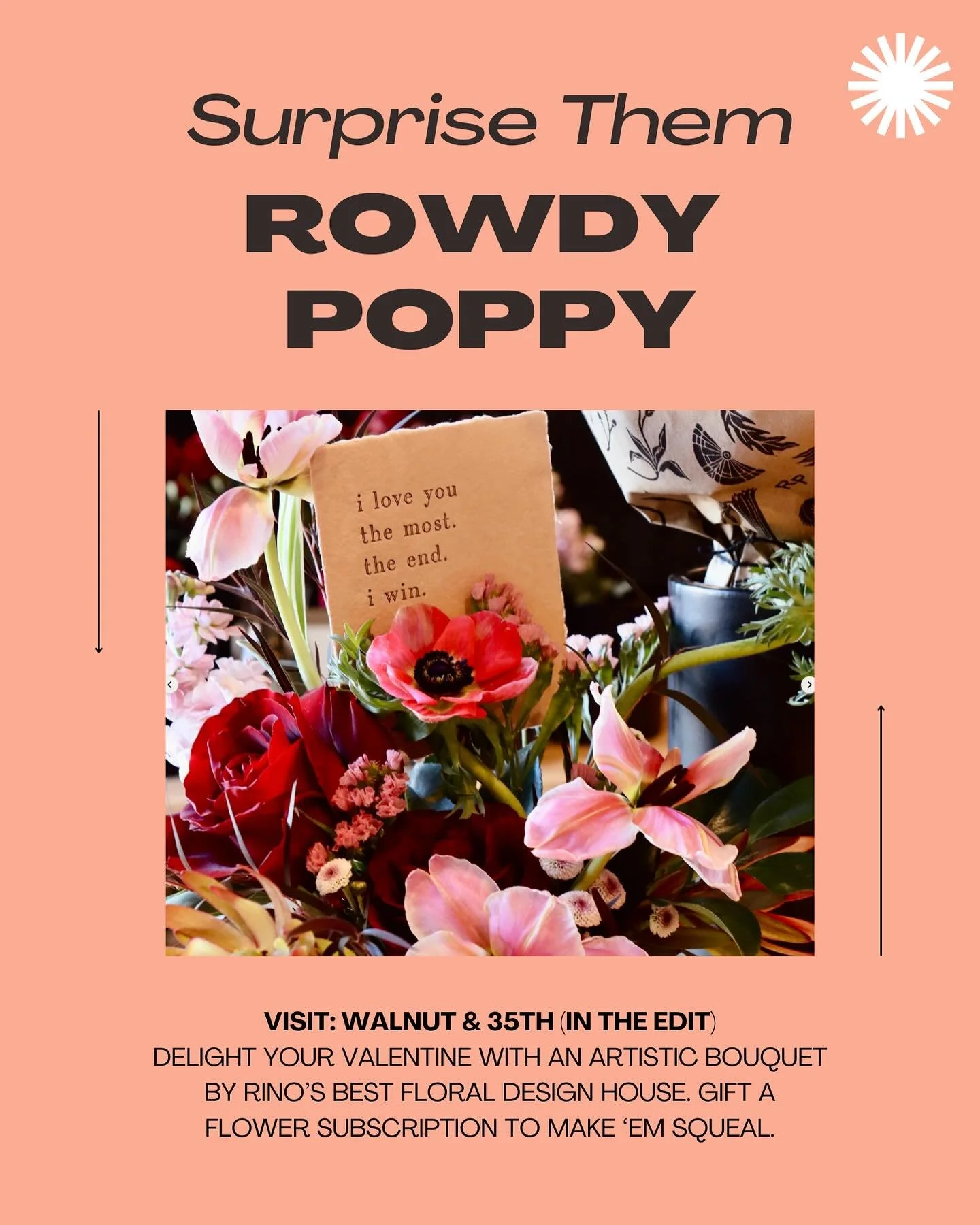 💖 Delight your sweethearts with the artistic creations @rowdypoppy &bull; Spearheaded by the brilliant Kim Zimmerman, Rowdy Poppy is our go-to Floral Design House in RiNo, known as &ldquo;proud renegades in the floral industry,&rdquo; they&rsquo;ve 