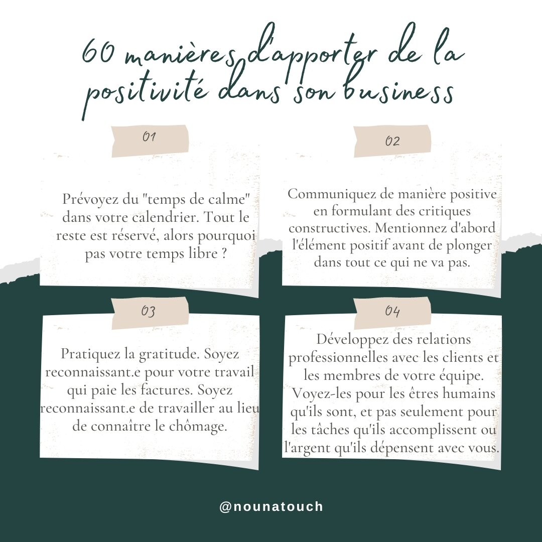 ☀️ 60 fa&ccedil;ons de faire de votre entreprise un environnement plus positif pour vous, vos clients et votre &eacute;quipe

Le travail est une partie n&eacute;cessaire de la vie, surtout si vous avez de grands r&ecirc;ves que vous voulez r&eacute;a