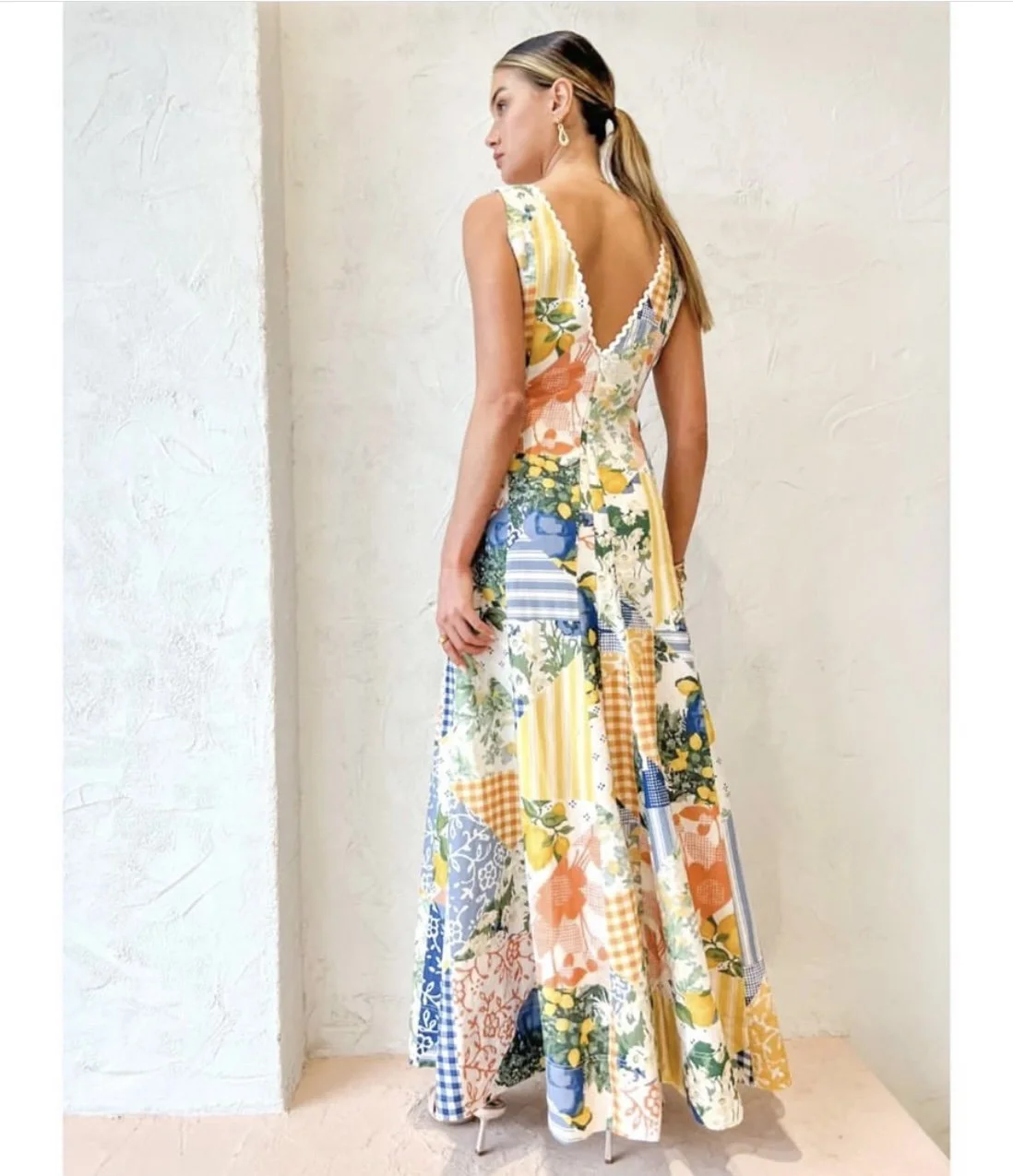 knee length dresses for ladies By Nicola S/S Wavy Maxi Dress in Citrus Print – WMIYHire main image 1