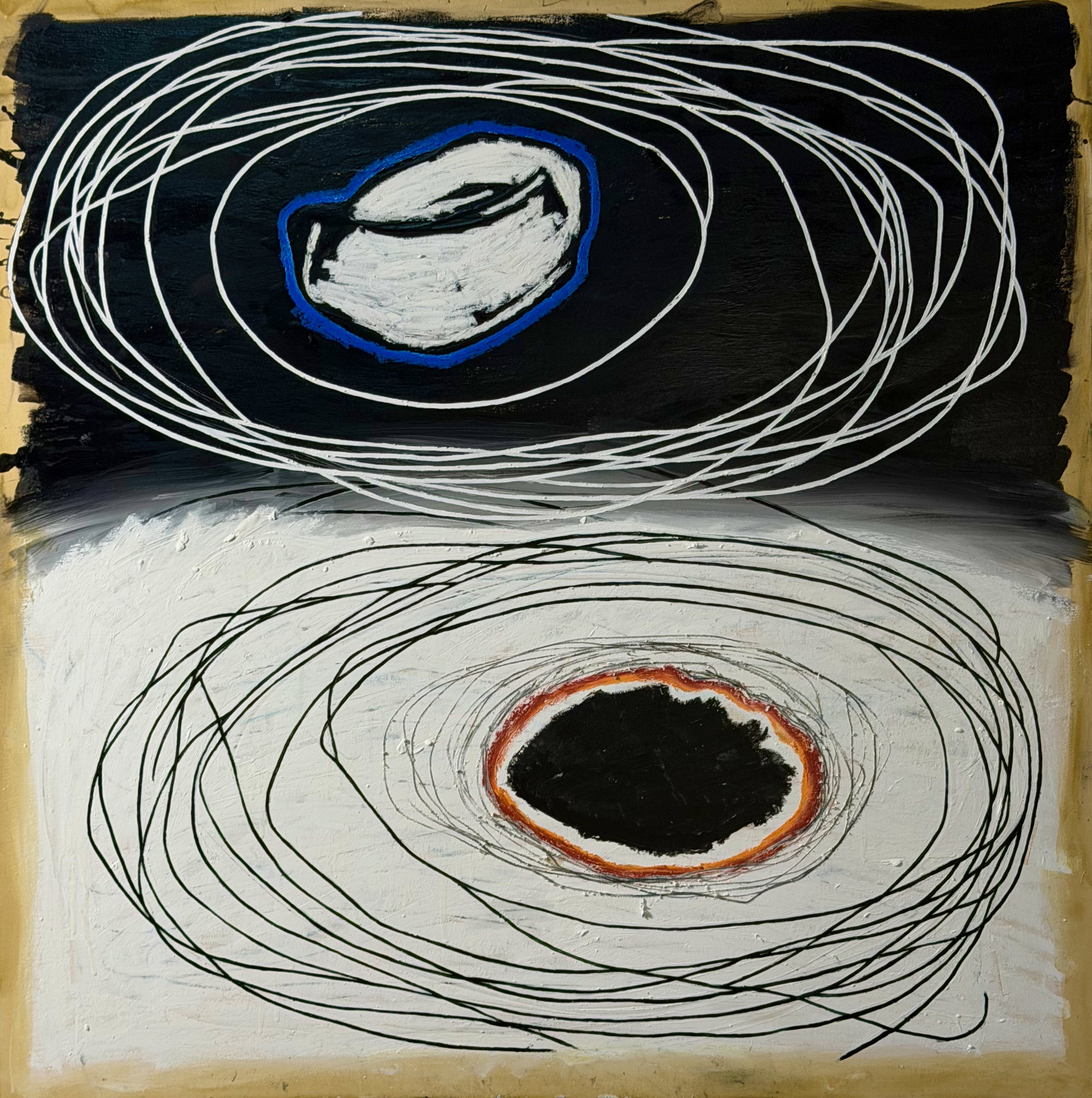  untitled  Oil, silver metal leaf, oil pastel on wood 36" x 36", 2026 $1250