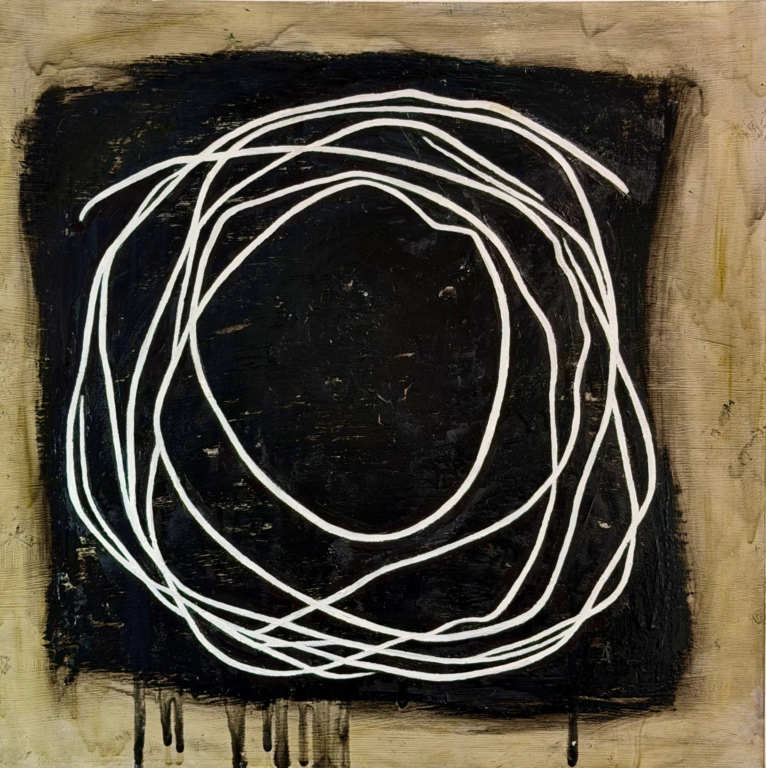 "Coil #3" Oil, oil pastel on wood 18" x 18", 2025 $500