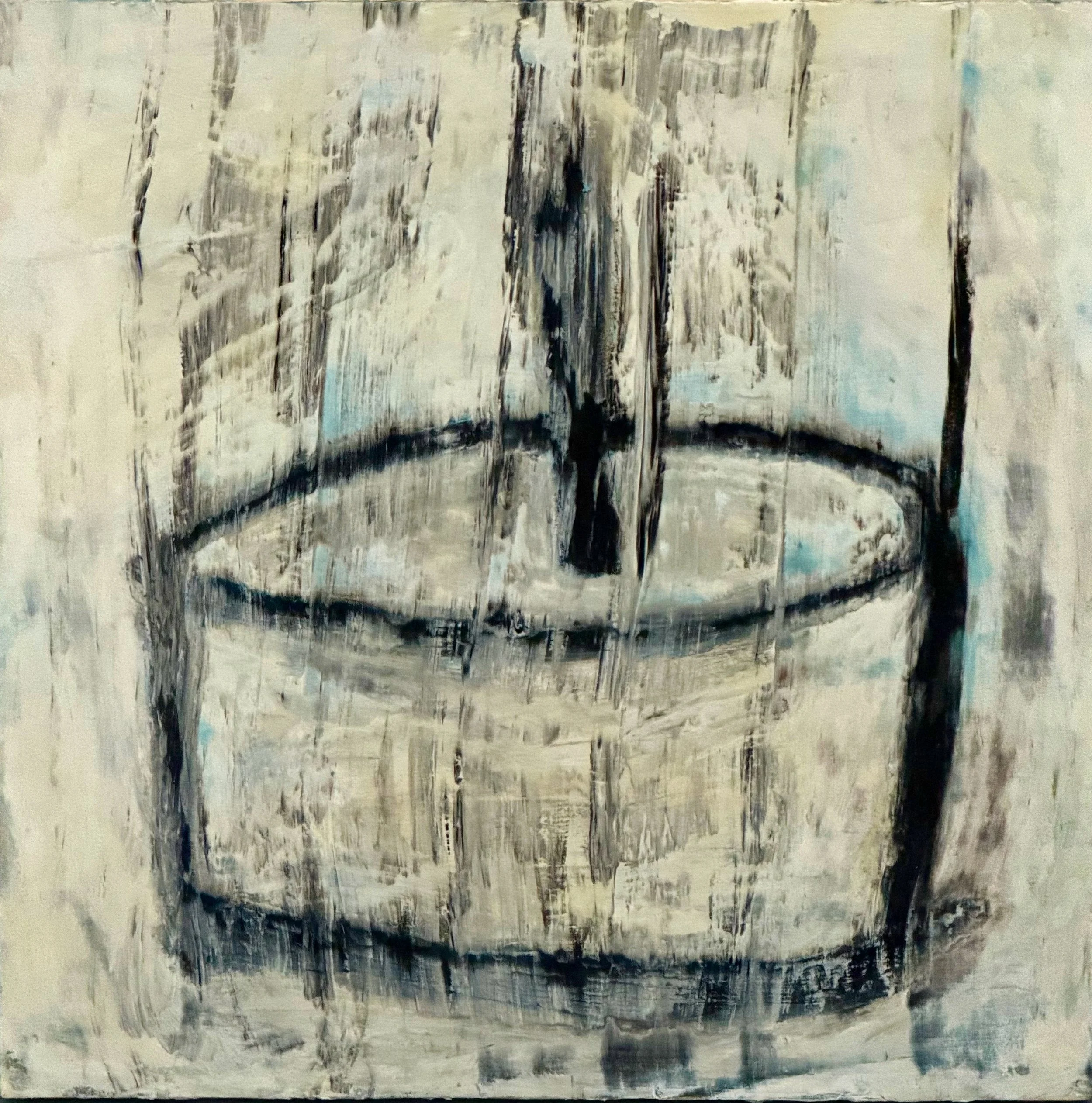 "After erasure #6" Oil,  oil pastel on wood 12" x 12", 2026 $250