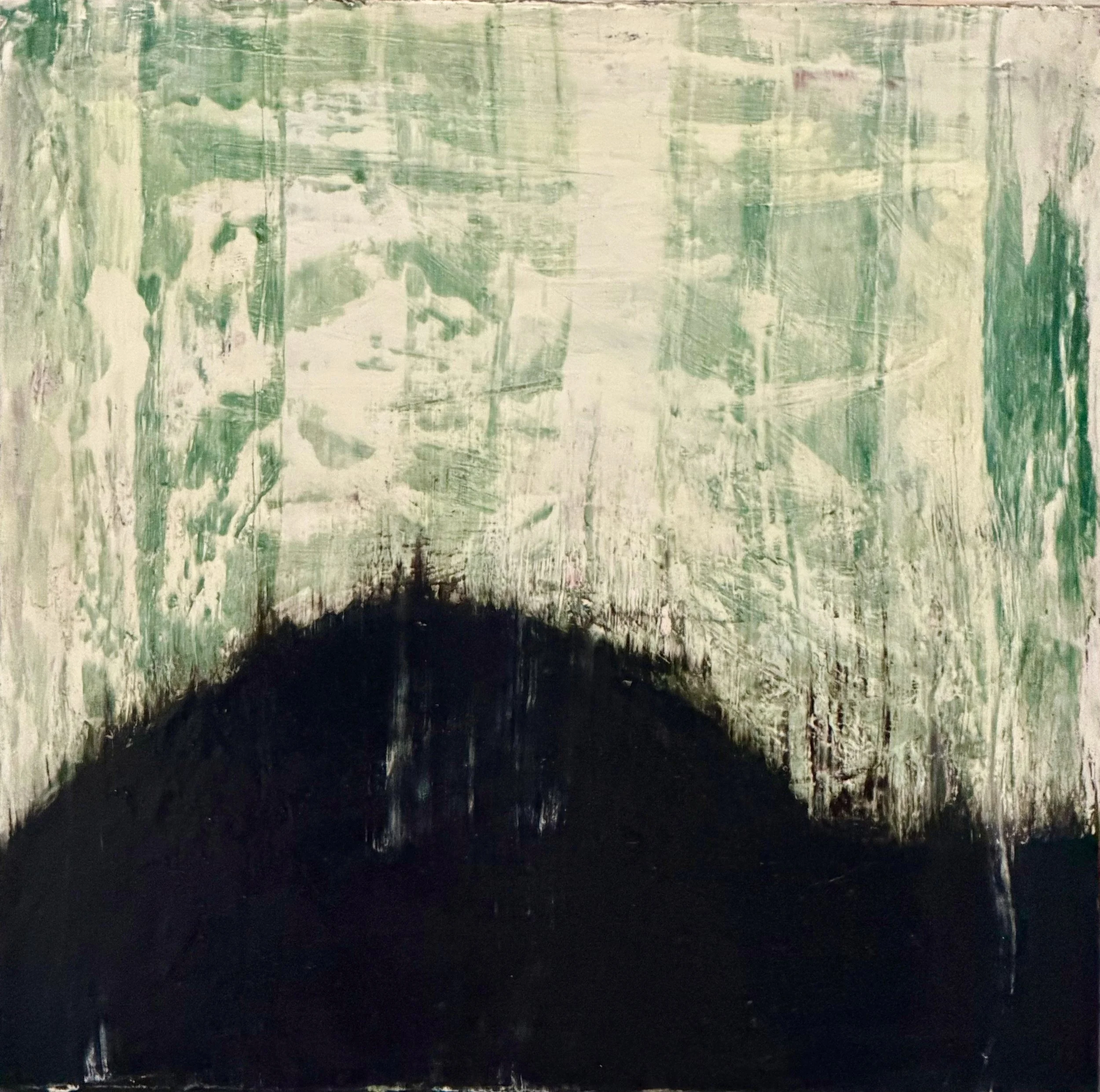 "After erasure #8" Oil,  oil pastel on wood 12" x 12", 2026 $250