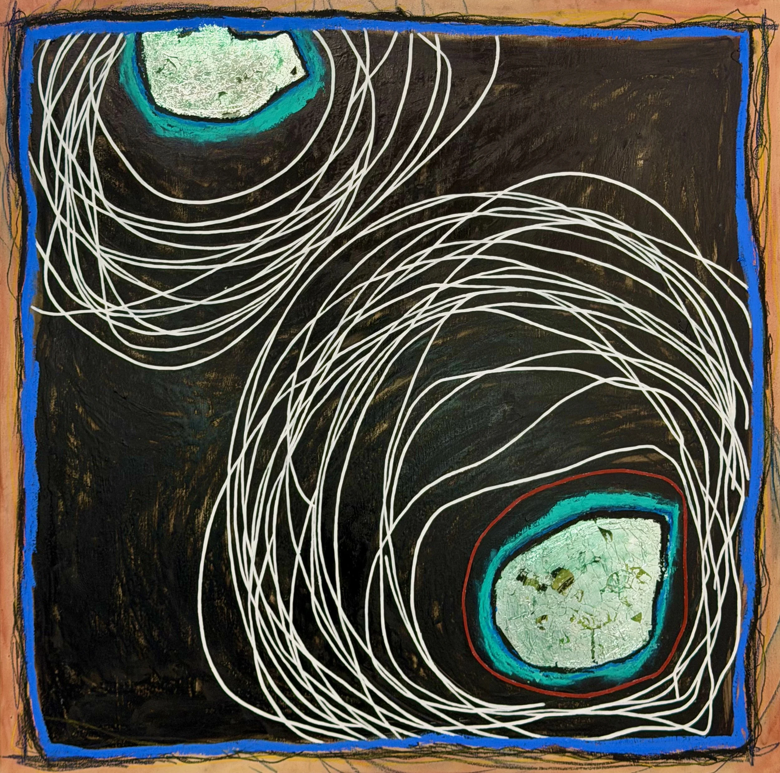  untitled  Oil, silver metal leaf, oil pastel on wood 36" x 36", 2026 $1250