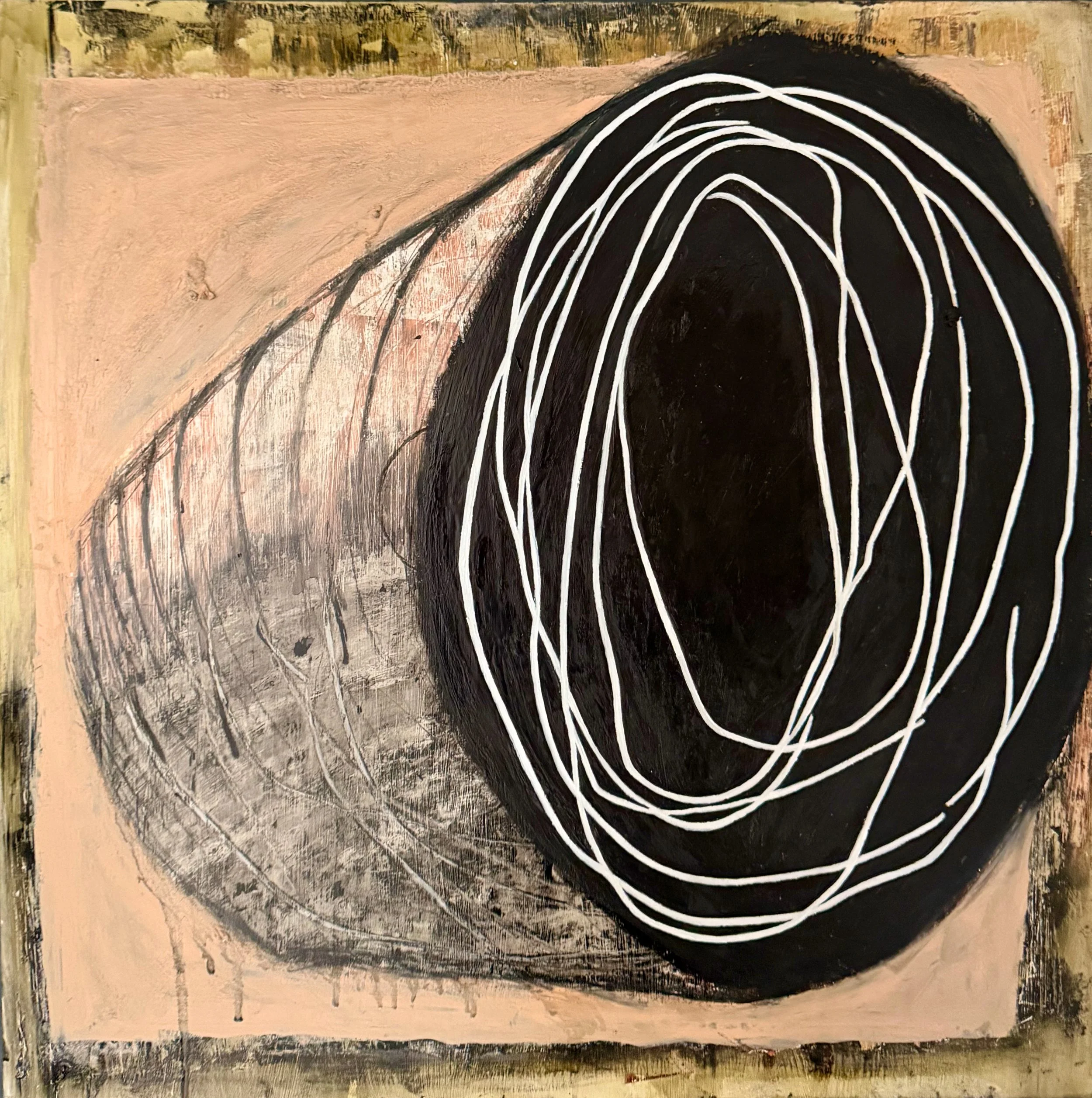 "Bale" Oil, oil pastel on wood 24" x 24", 2025 $800
