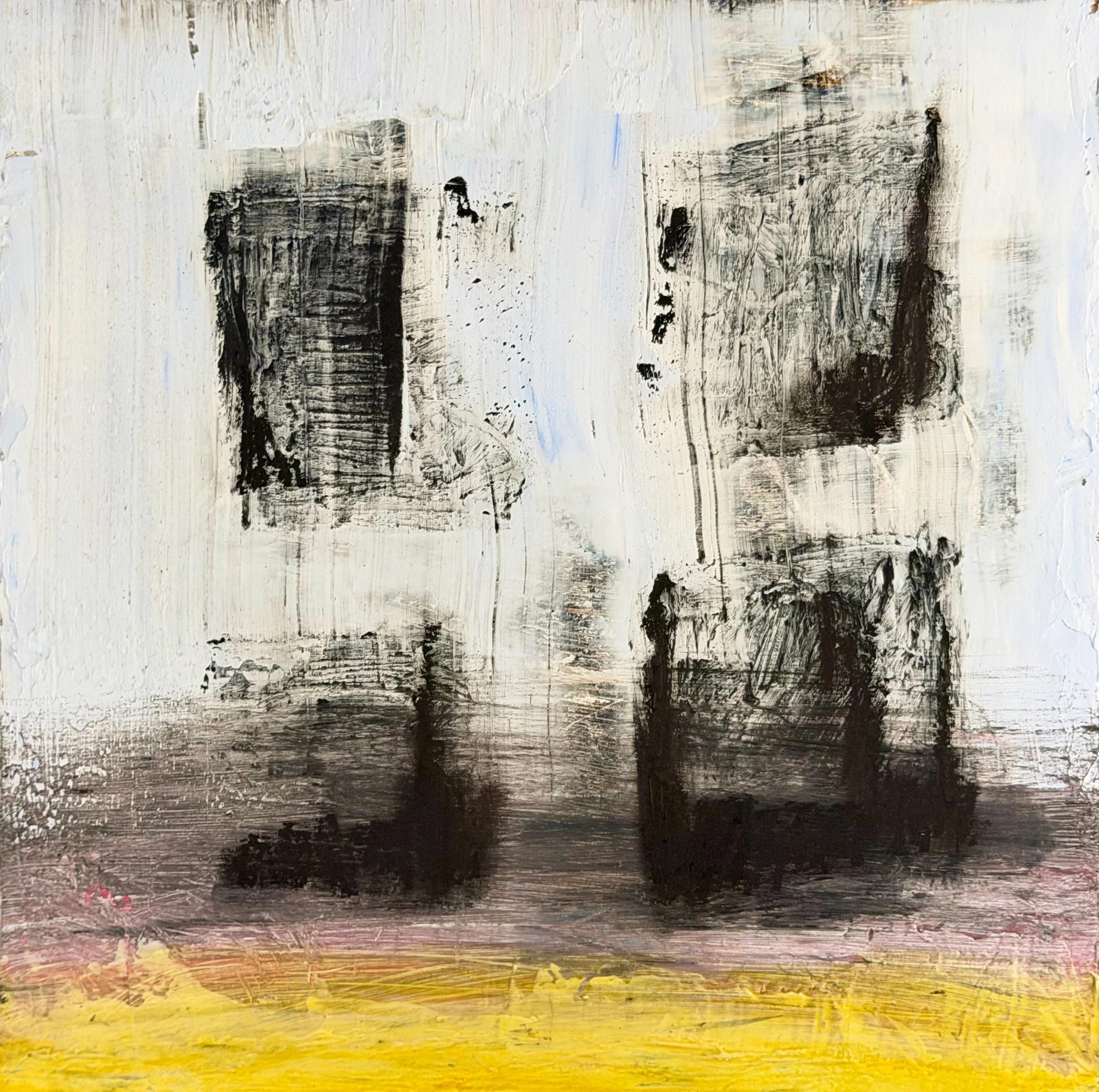 "Remnants #2" Oil,  oil pastel on wood 12" x 12", 2026 $250