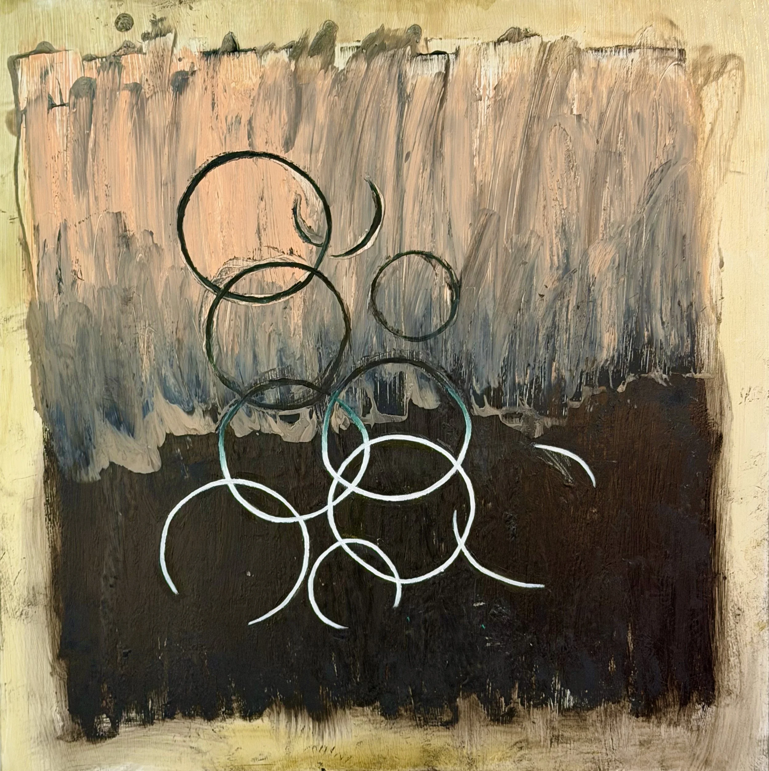 "Fragmented #3" Oil, oil pastel on wood 24" x 24", 2026 $800