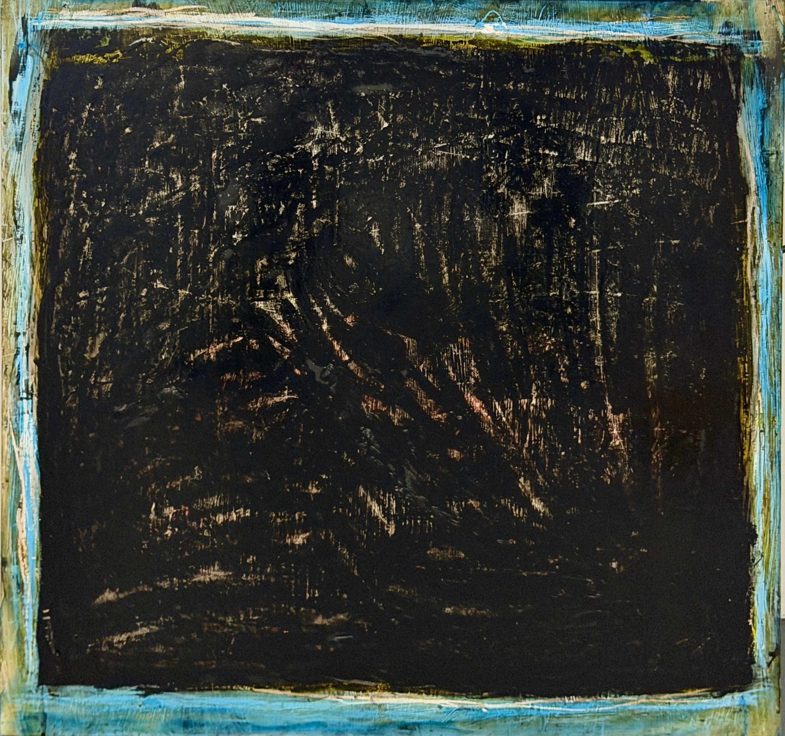 "Ambient (blind) #2" Oil,  oil pastel on wood 24" x 24", 2026 $800