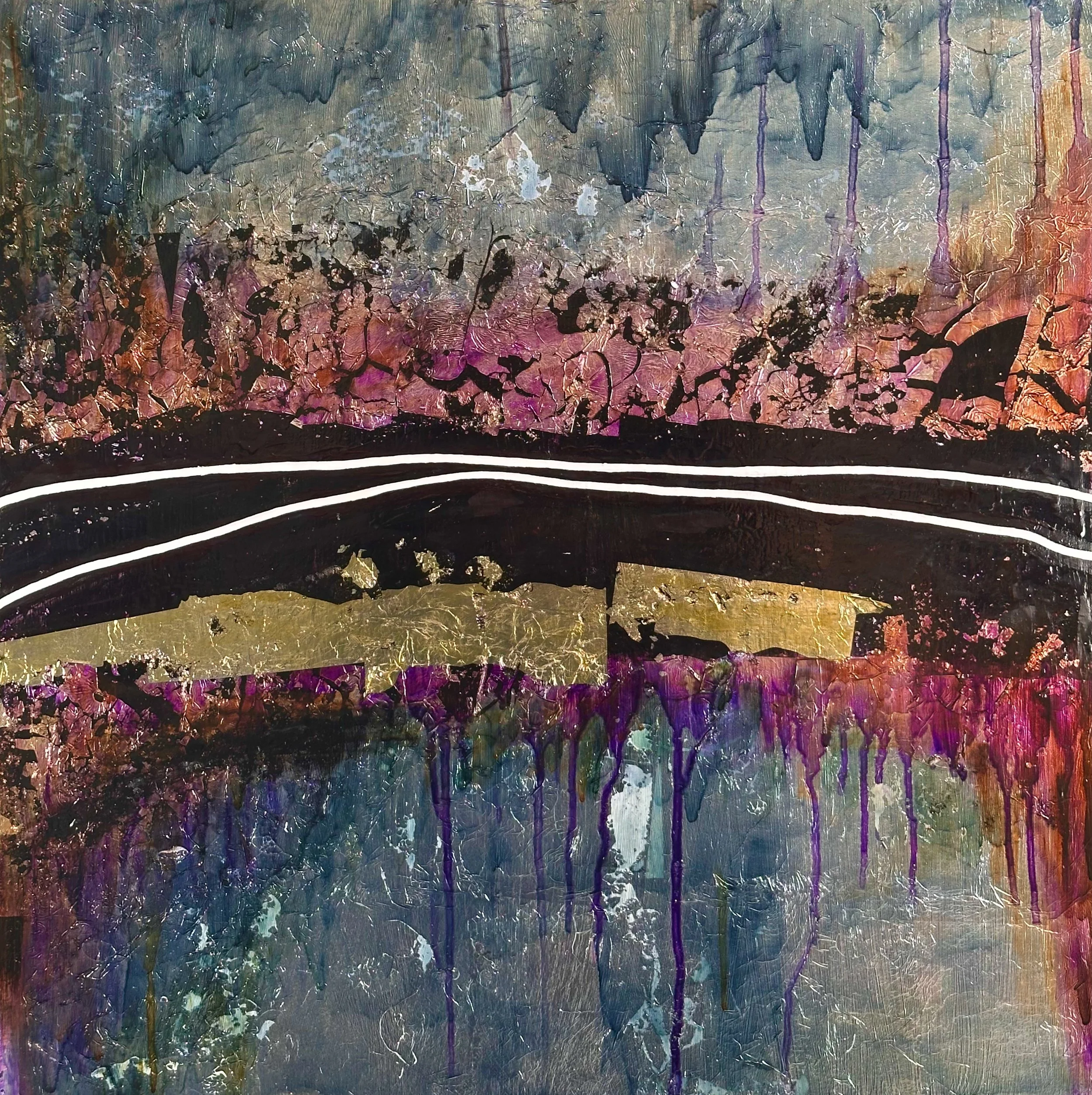 "Separation #6" Oil, silver metal leaf, oil pastel on wood 24" x 24", 2025 $800