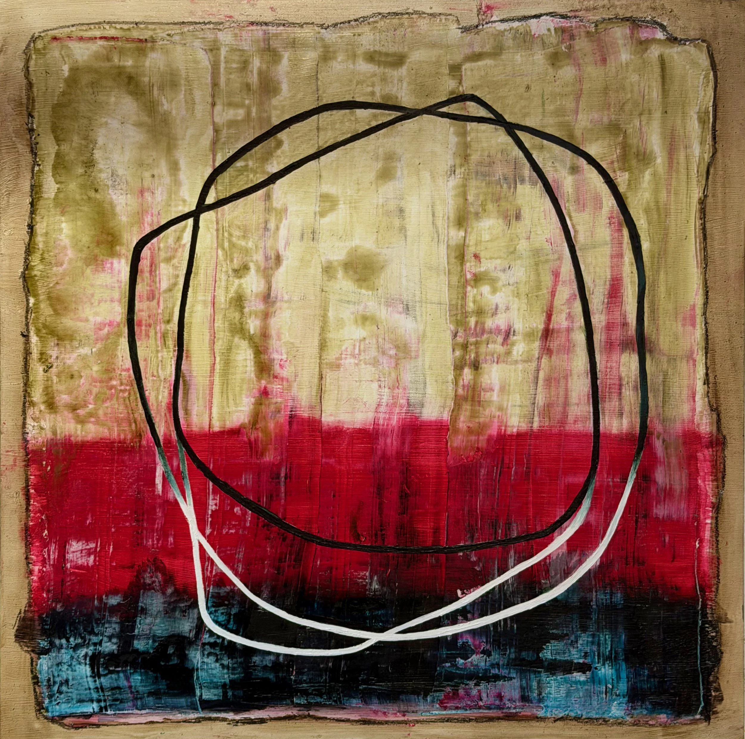 "What remains after erasure #2" Oil, oil pastel on wood 18" x 18", 2026 $500