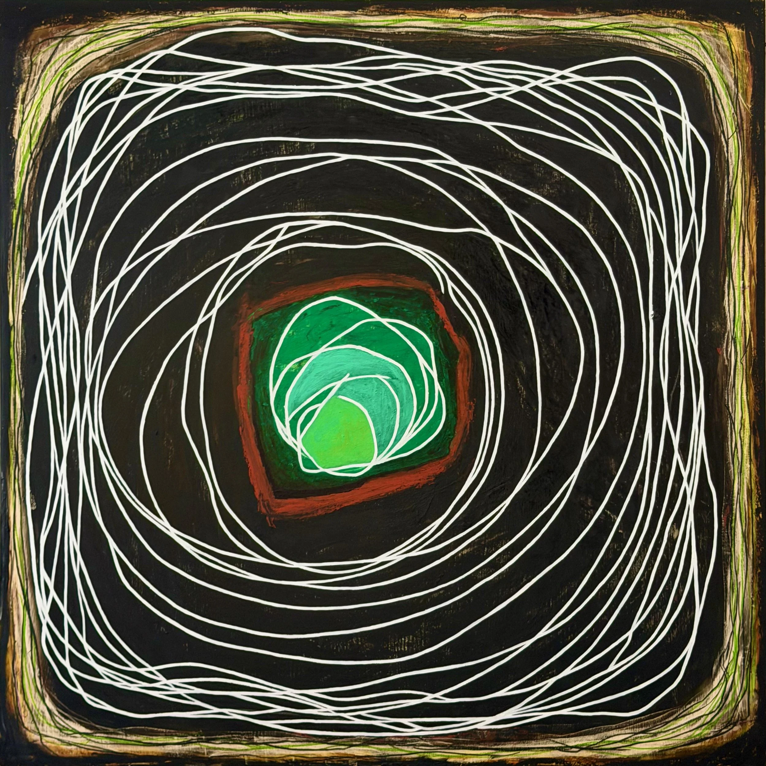 "Codex #7" Oil, oil pastel on wood 36" x 36", 2026 $1250