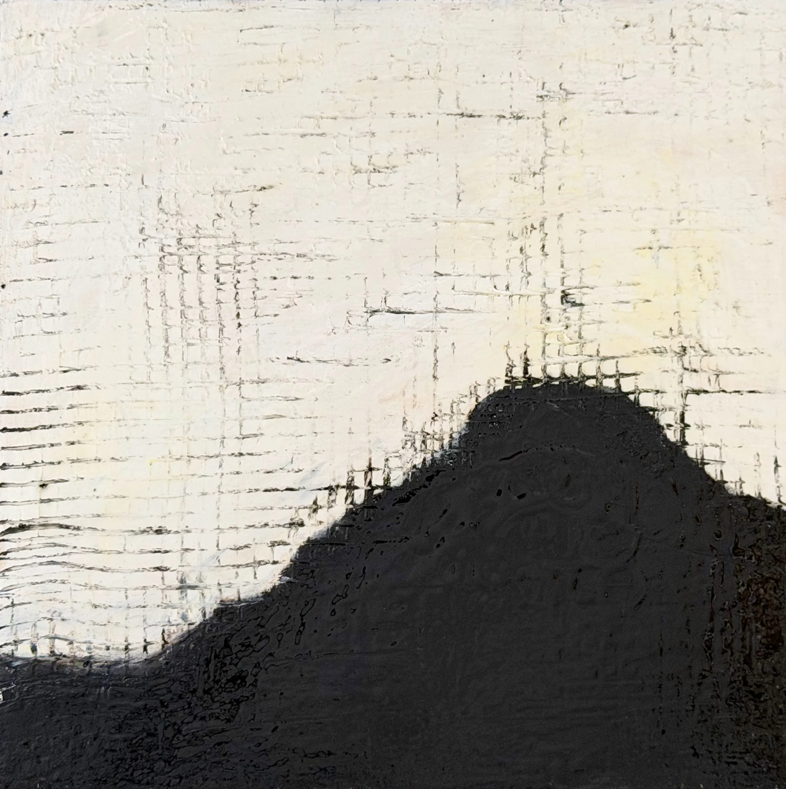 A landscape in the distance through an obscured, screen window