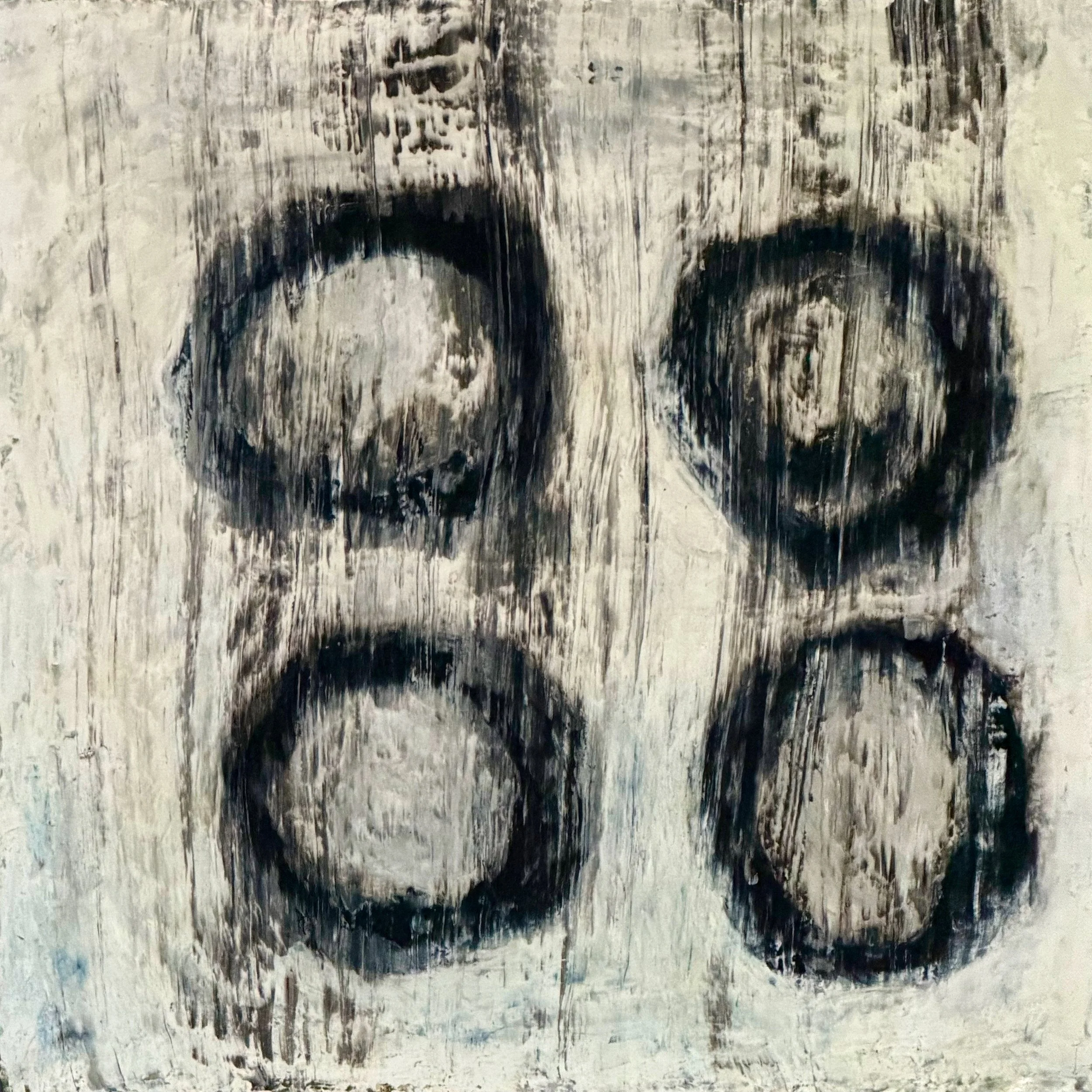 "After erasure #7" Oil,  oil pastel on wood 12" x 12", 2026 $250