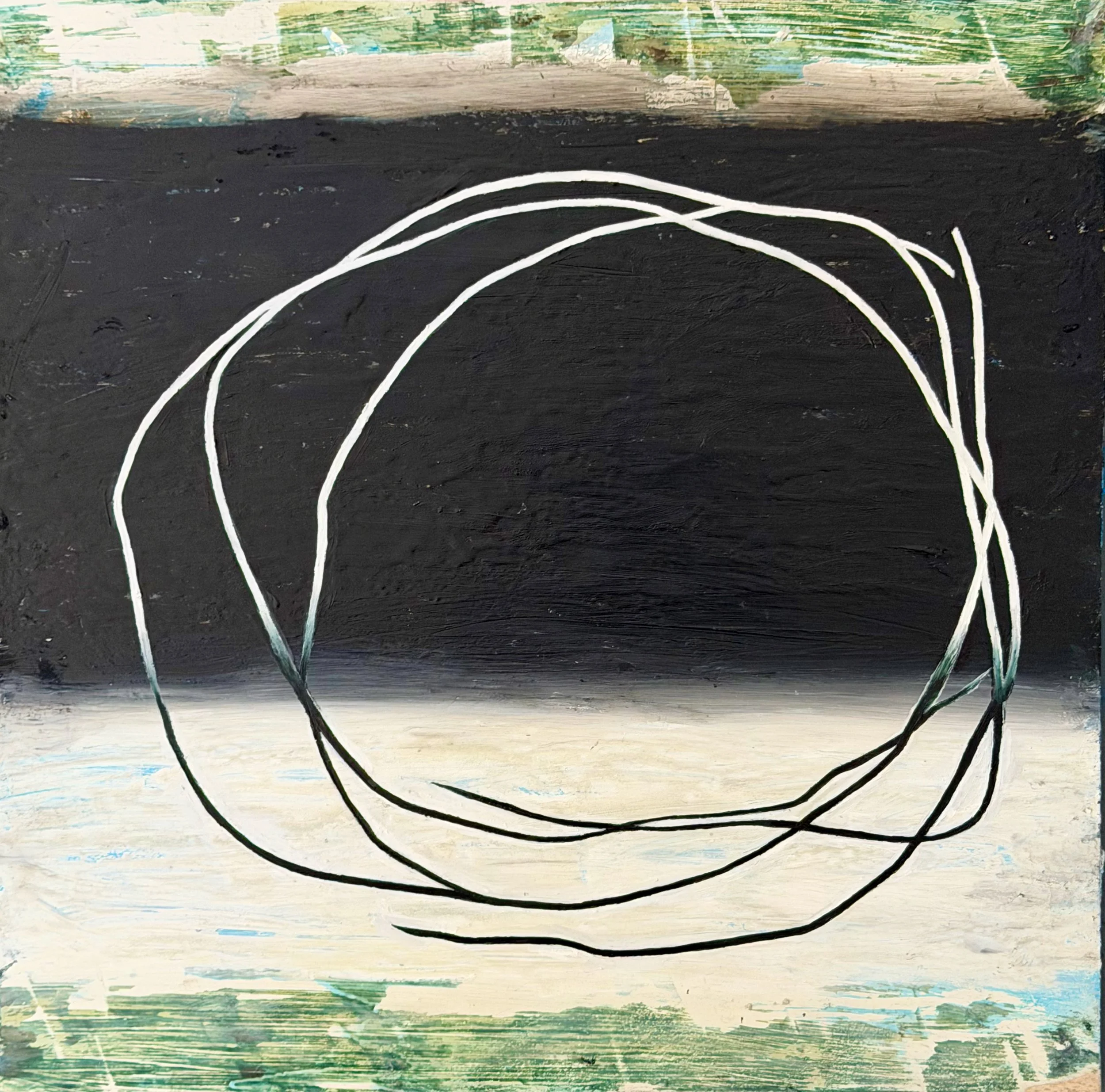 "Day turns to night" Oil, oil pastel on wood 18" x 18", 2025 $500