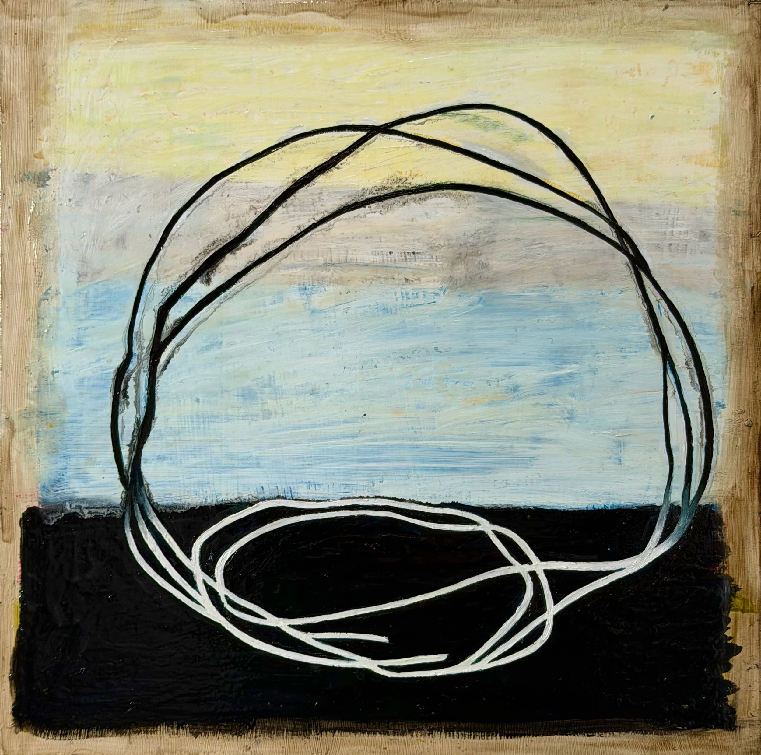 "Altered by the present" Oil, oil pastel on wood 12" x 12", 2026 $250