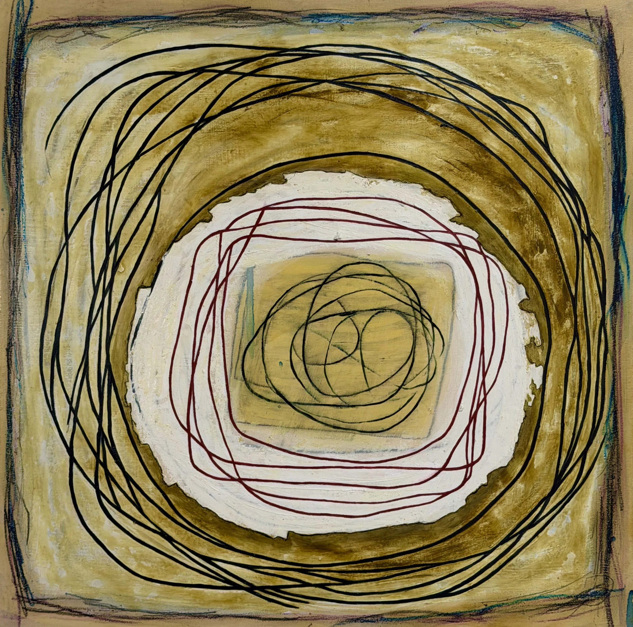 "What remains after erasure #3" Oil, oil pastel on wood 24" x 24", 2026 $800