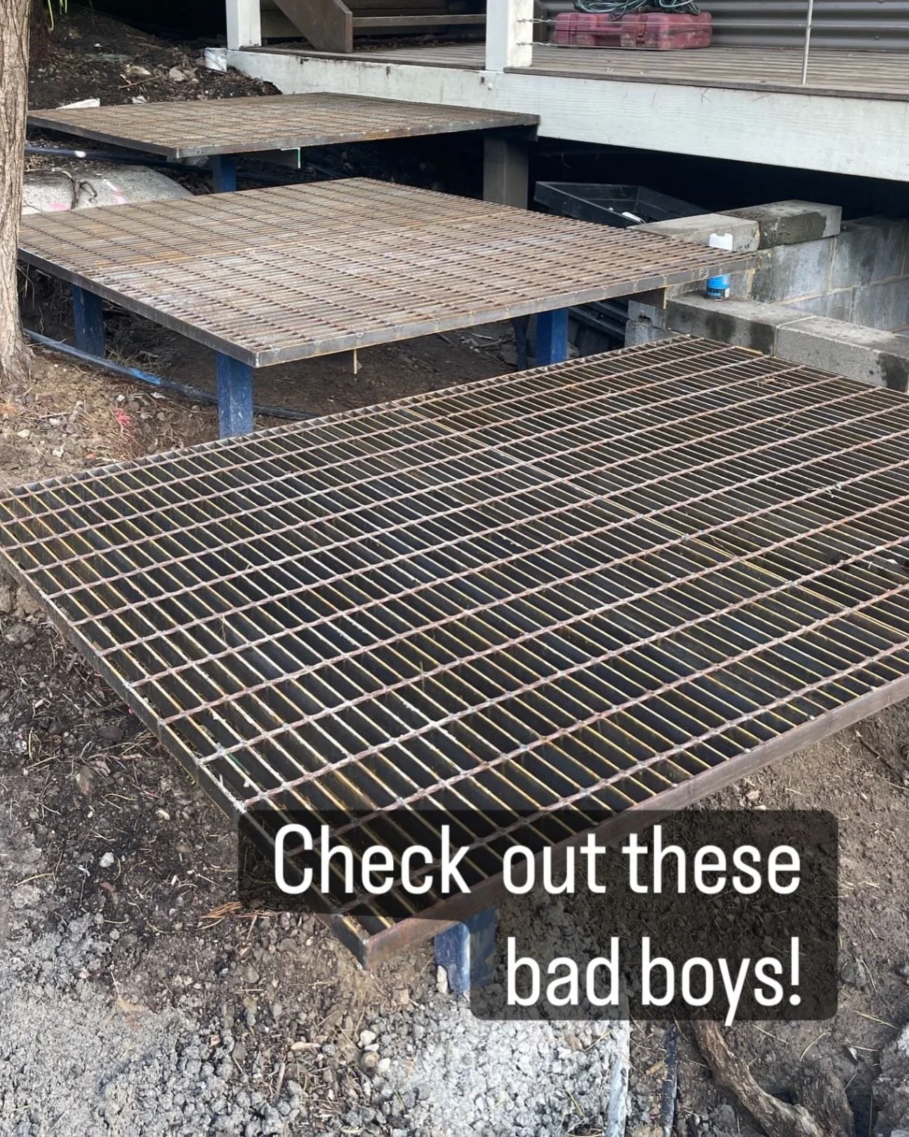 Steel platforms from @rapidperforating that will mark the beginning of the journey down a very steep site have been &ldquo;roughed in&rdquo; by @yarra_ridge_landscapes We&rsquo;re getting close now&hellip;
.
.
#landscapedesign #slopingblock #gardende