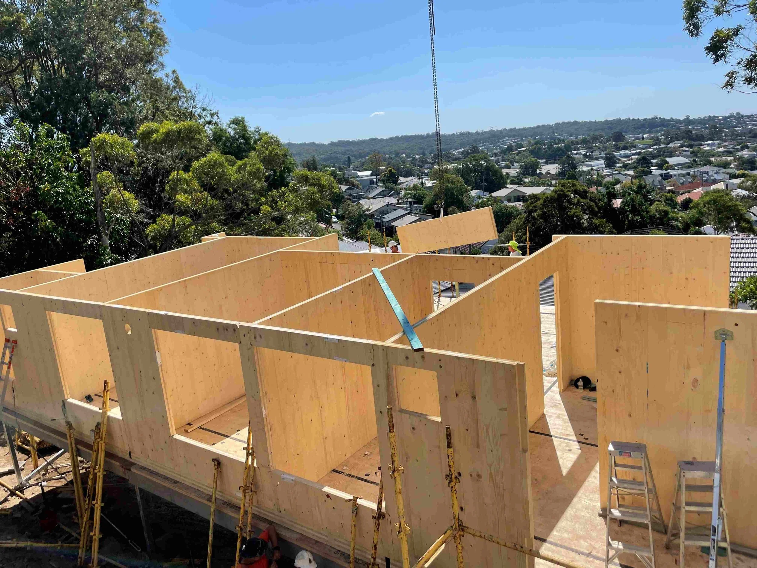 Prefab walls on a house half built