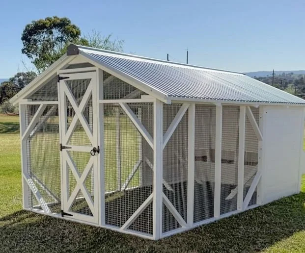 Large white chicken coop
