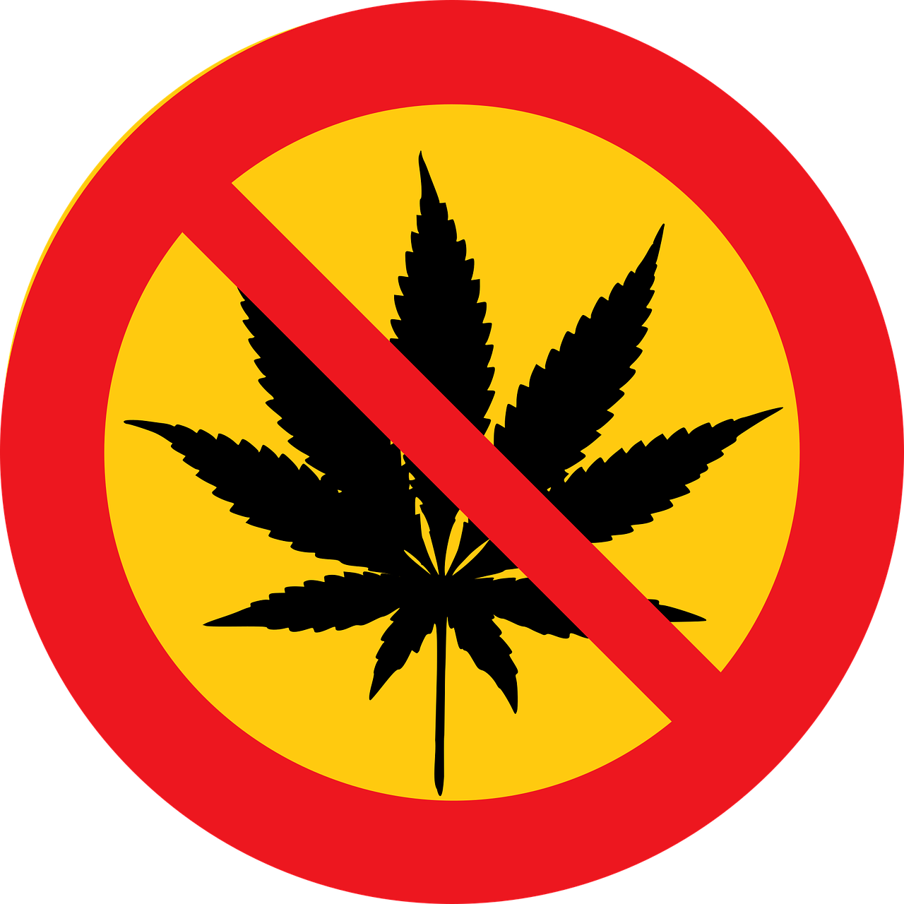 A cannabis plant symbol in a circle backslash. Source - Pixabay