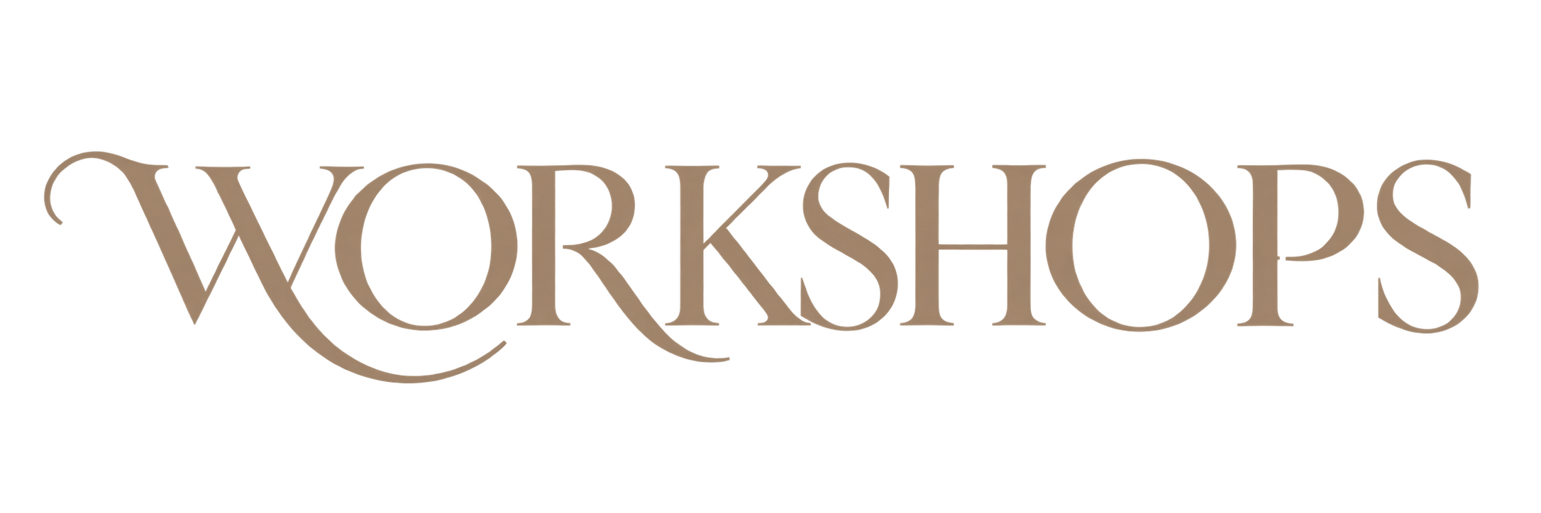 Text that reads 'WORKSHOPS' in a decorative font.