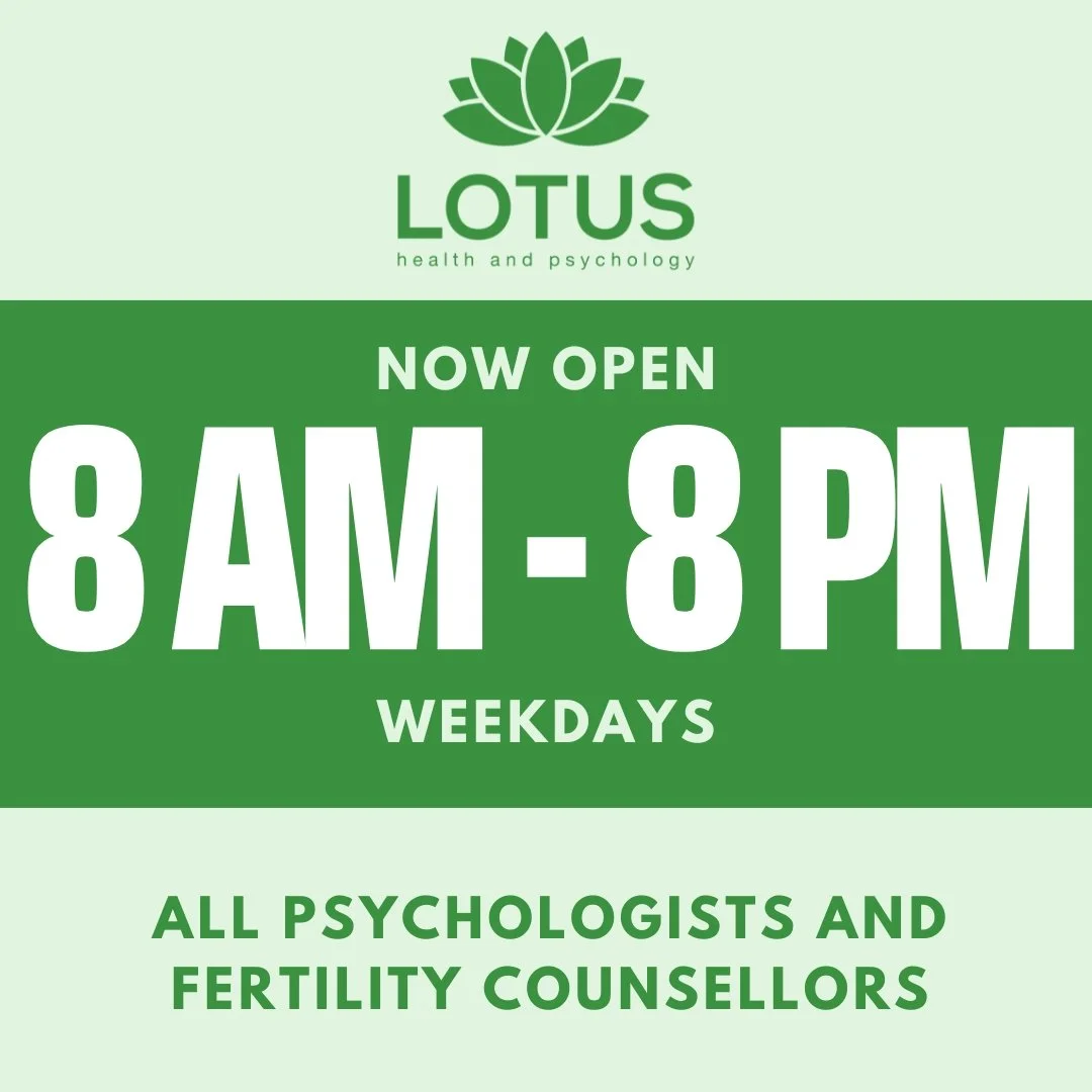 🌿 Extended Hours for Your Convenience! 🌿
Lotus Health &amp; Psychology is now open weekdays from 8 AM &ndash; 8 PM! 🕗 We understand your busy schedule, which is why we&rsquo;ve added evening appointments. Whether you need a psychologist, fertility