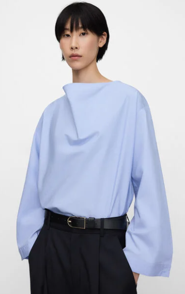 Add some drama with this stunning cotton blouse with draped neck.  An absolute classic which will stand the test of time