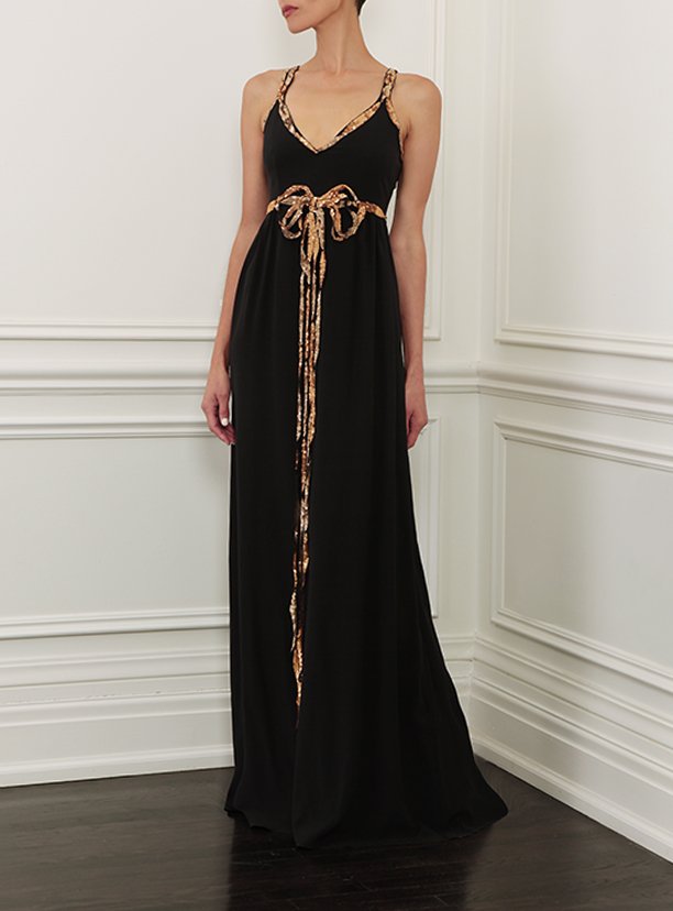 Gucci Floral Appliqué Evening Dress in Black | Lyst